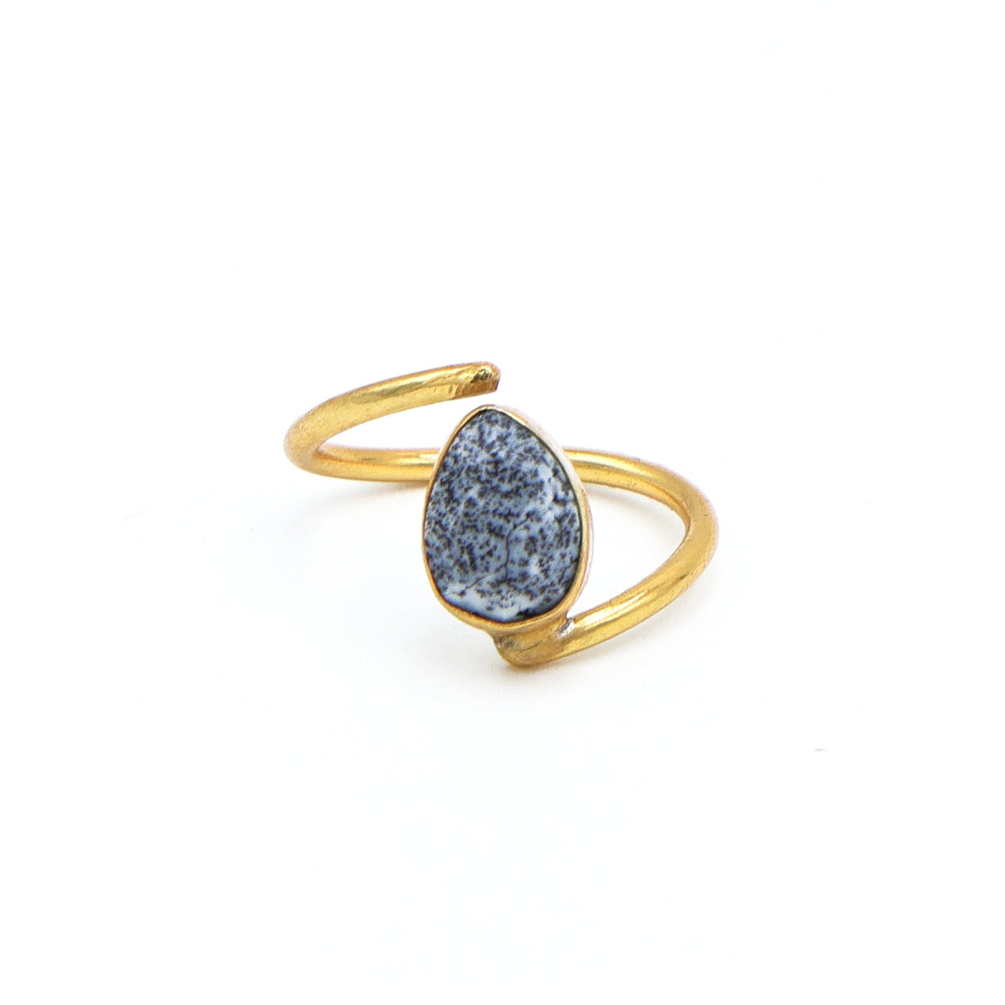 Dua Dendrite Opal Gold-Plated Adjustable Pear Ring – Multicolor Gemstone Statement Jewelry