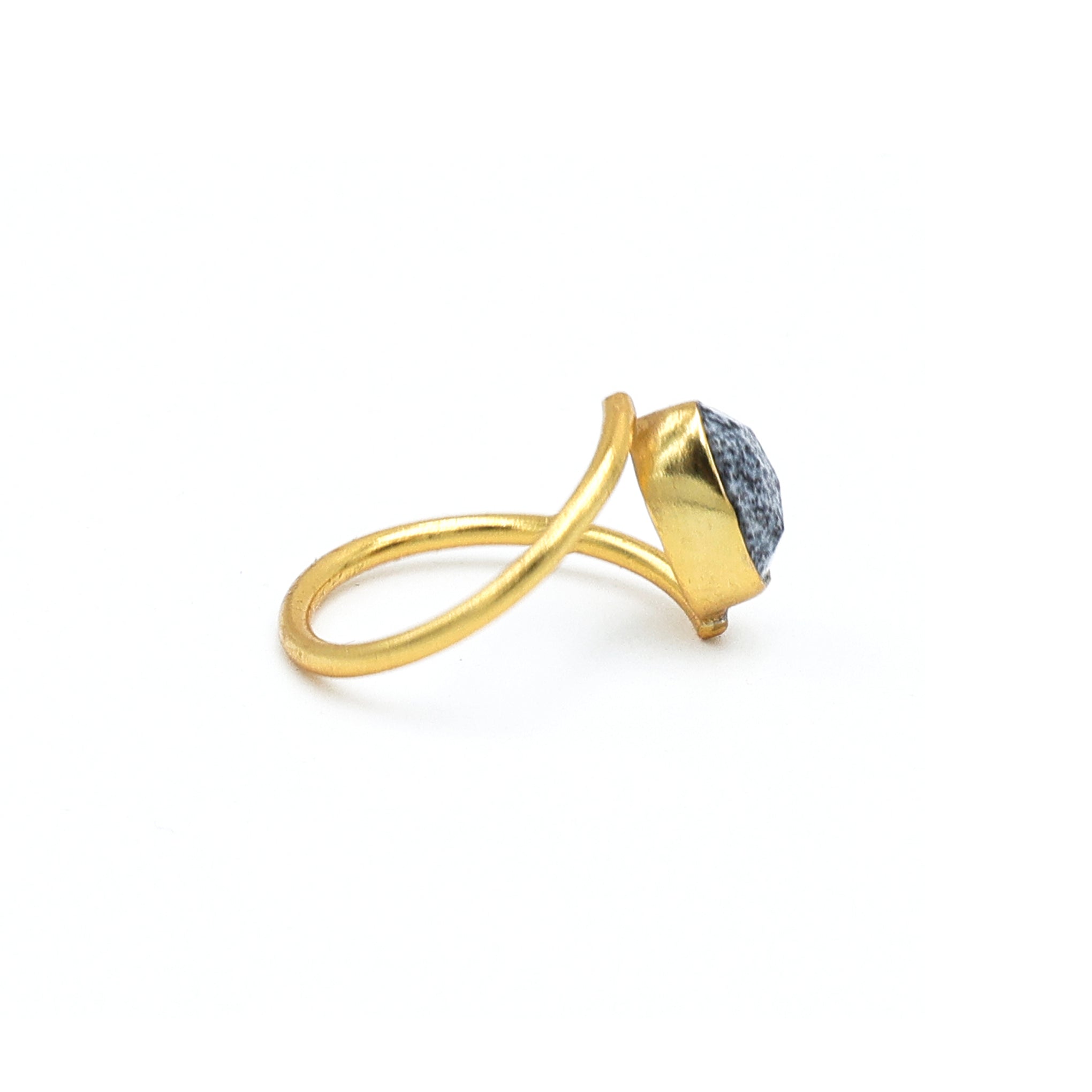 Dua Dendrite Opal Gold-Plated Adjustable Pear Ring – Multicolor Gemstone Statement Jewelry