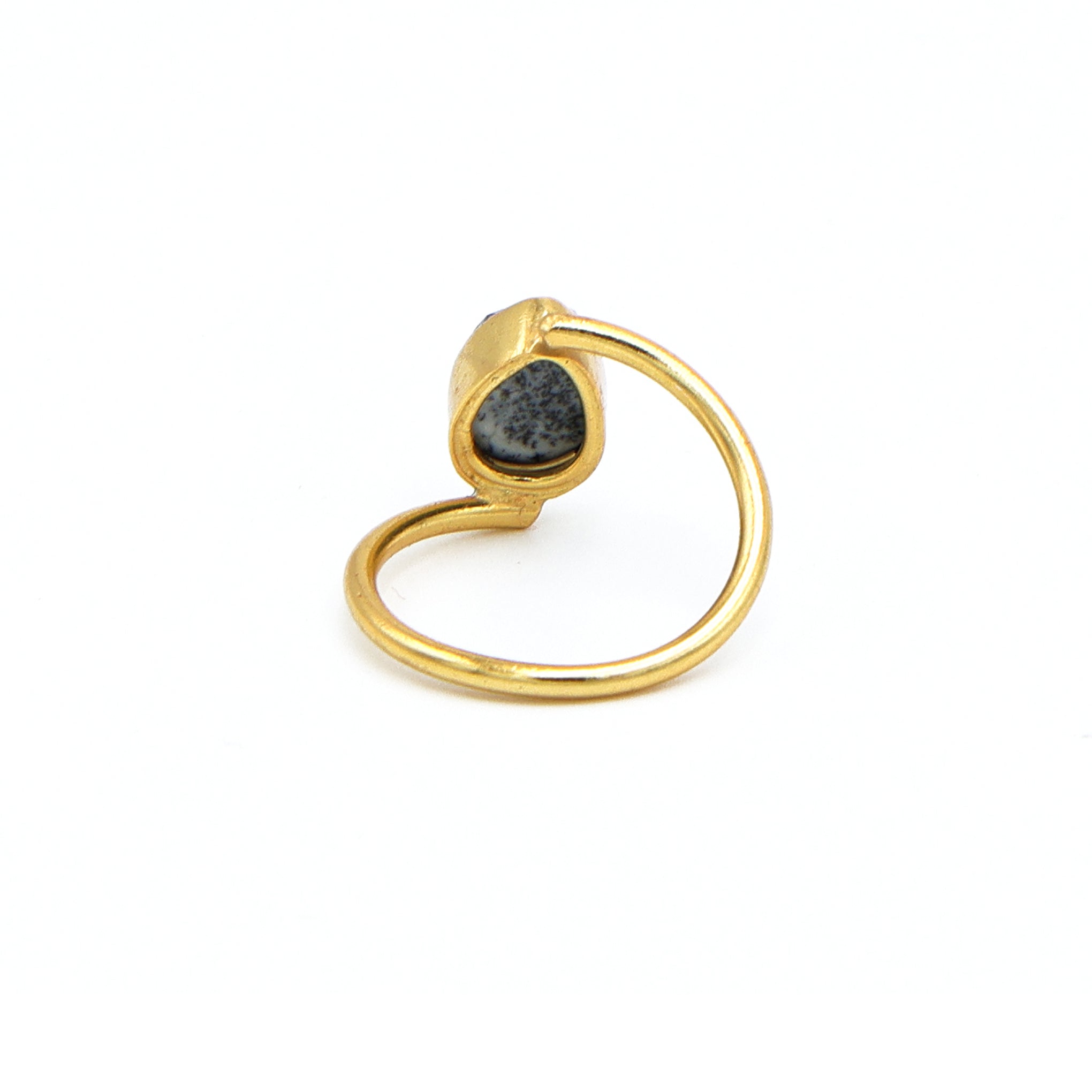 Dua Dendrite Opal Gold-Plated Adjustable Pear Ring – Multicolor Gemstone Statement Jewelry
