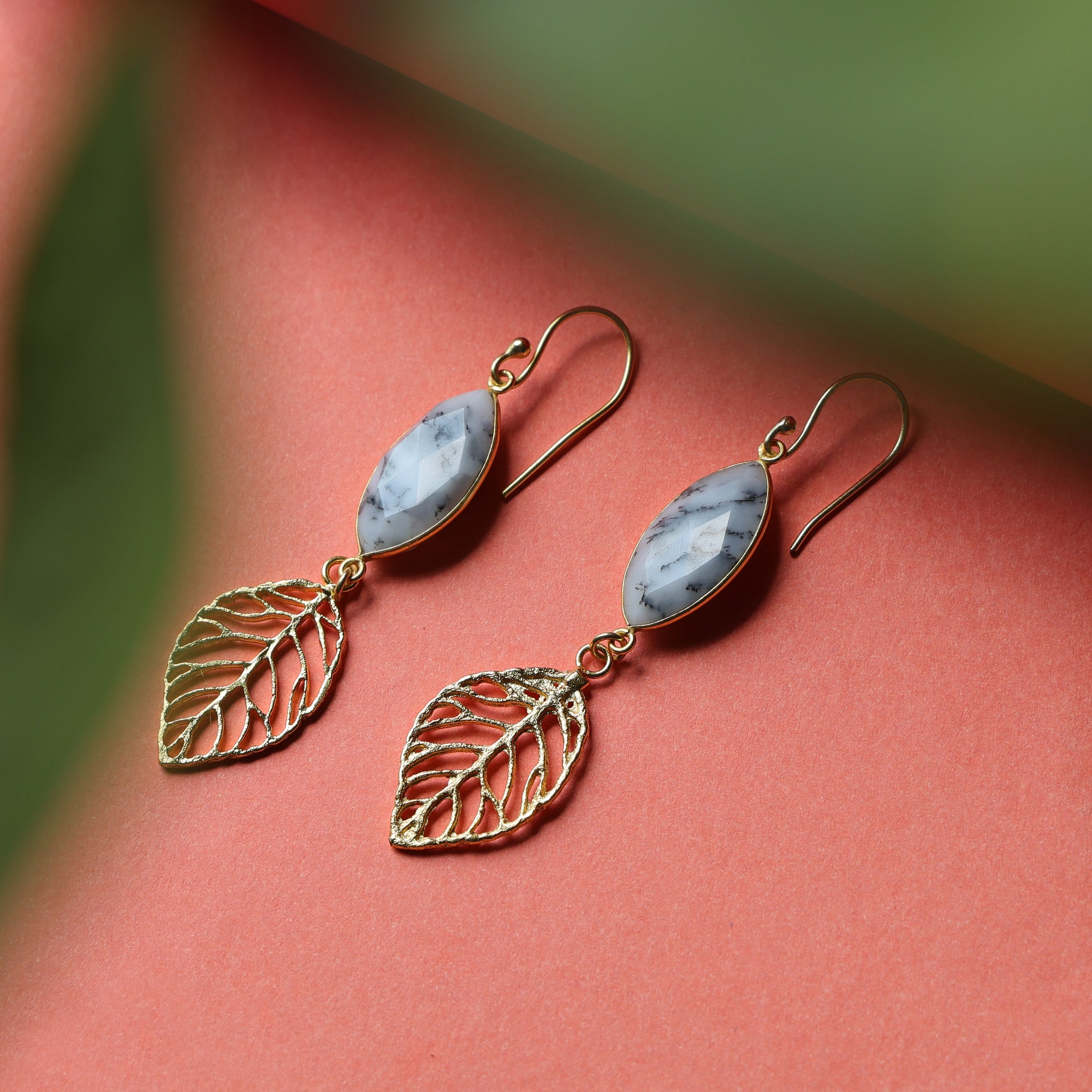 DuaDendriteOpalMarquiseEarrings_HandmadeGold