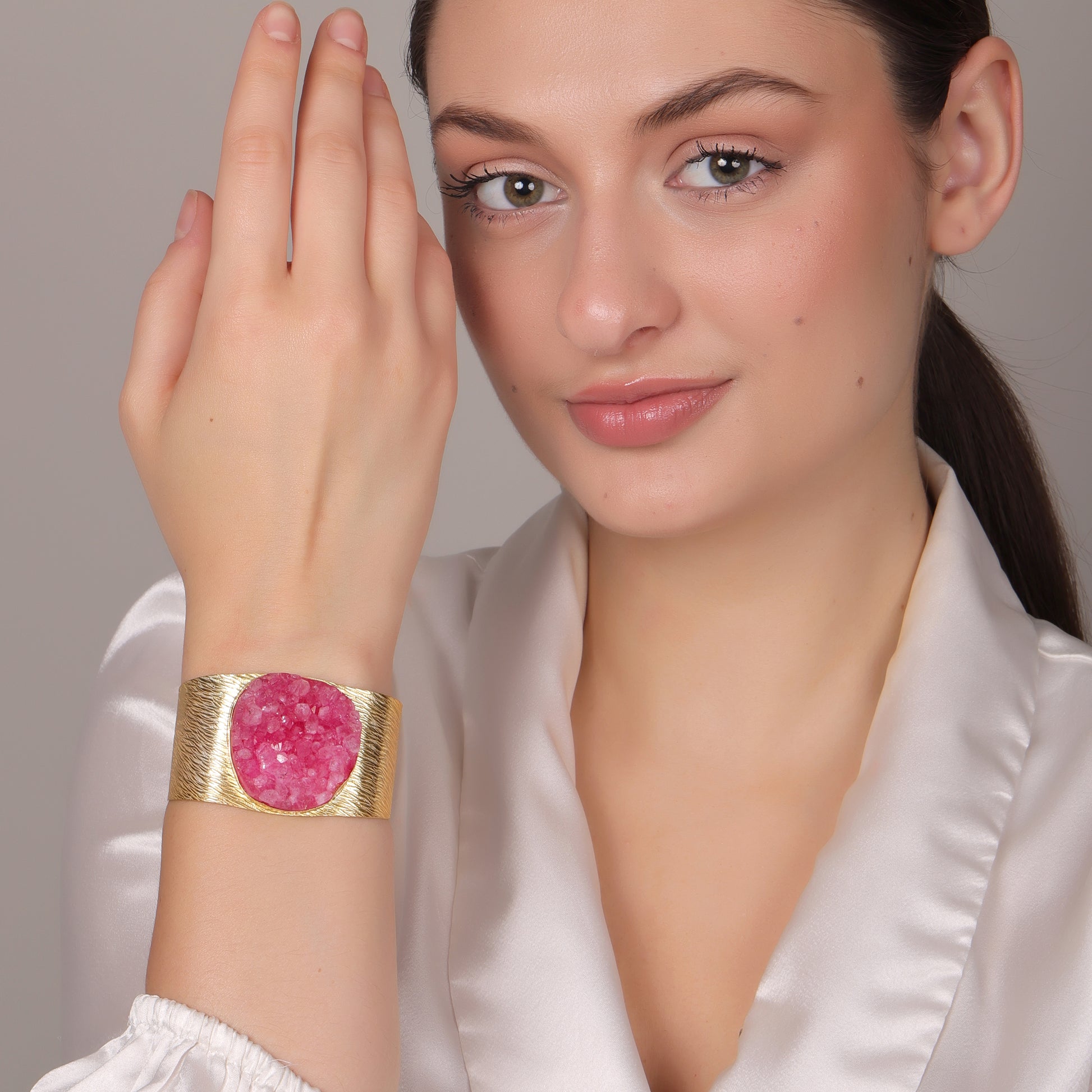 DuaDrusyWhiteGold-PlatedBangle_NaturalAgateGemstoneJewelryforWomen_3