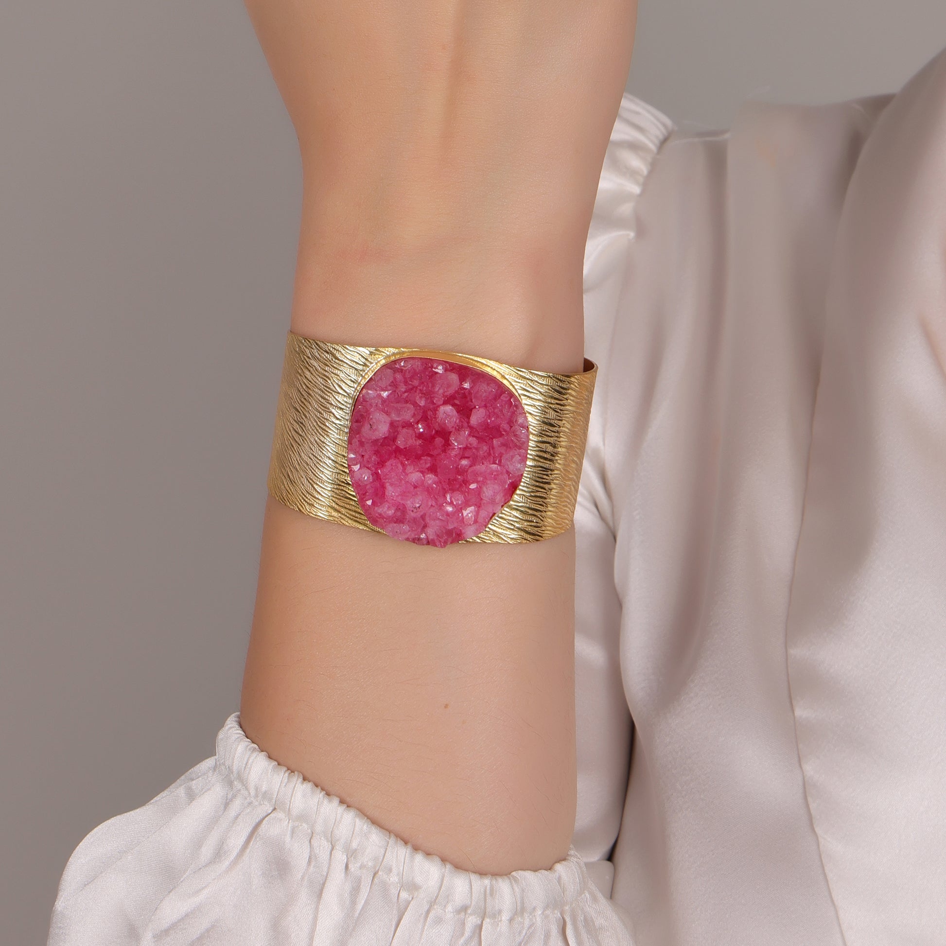 DuaDrusyWhiteGold-PlatedBangle_NaturalAgateGemstoneJewelryforWomen