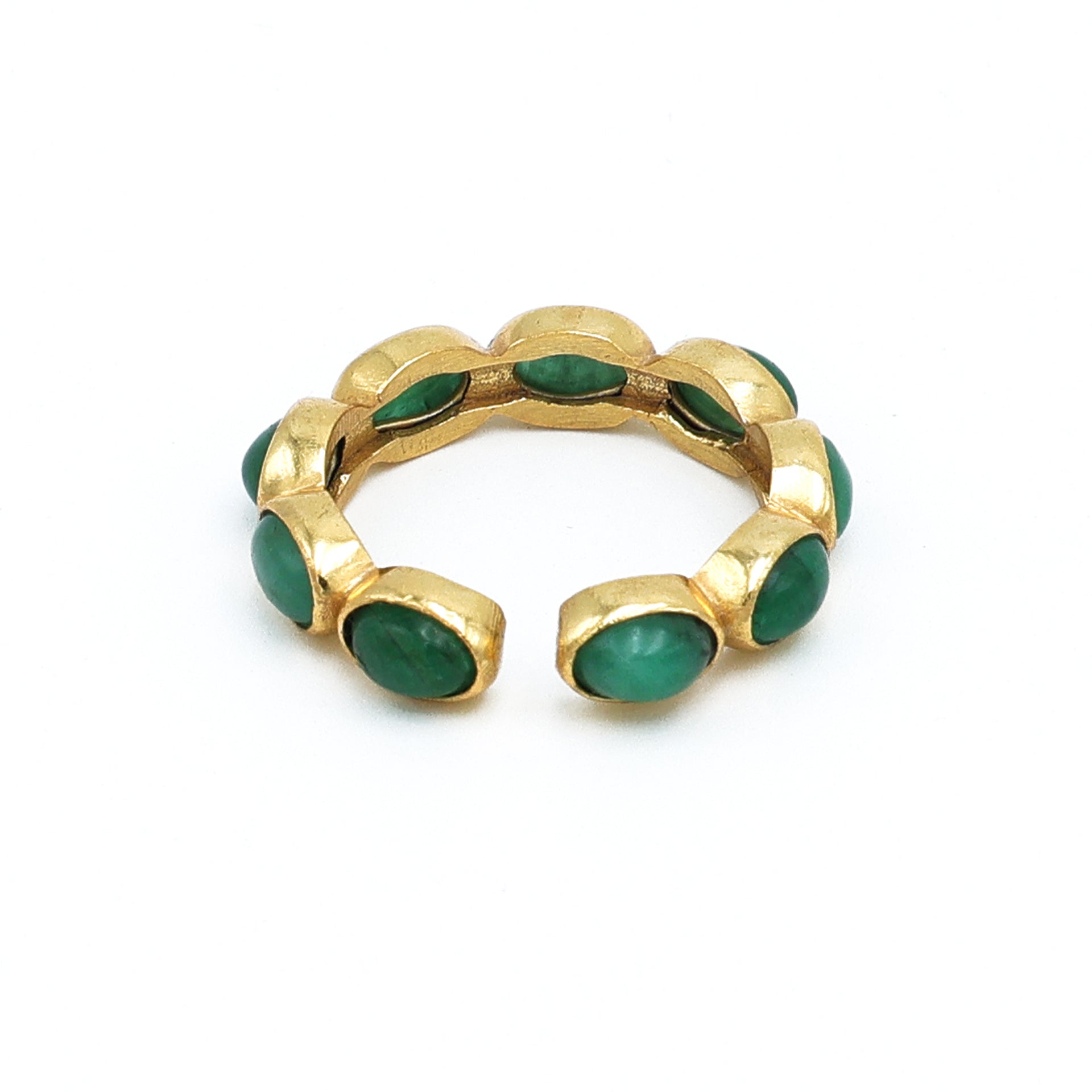 Dua Emerald Gold-Plated Adjustable Oval Ring – Green Gemstone Elegant Jewelry for Women