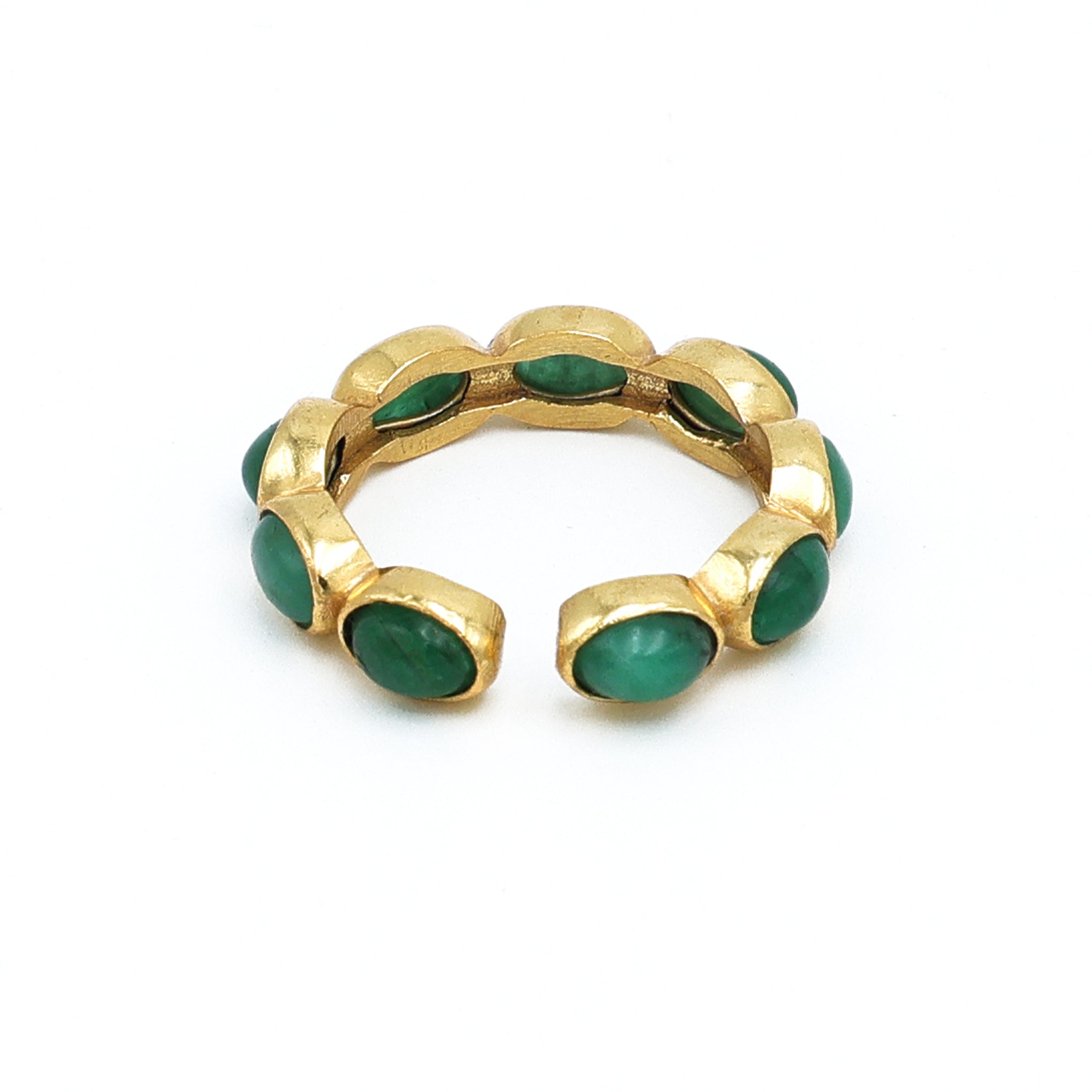 Dua Emerald Gold-Plated Adjustable Oval Ring – Green Gemstone Elegant Jewelry for Women