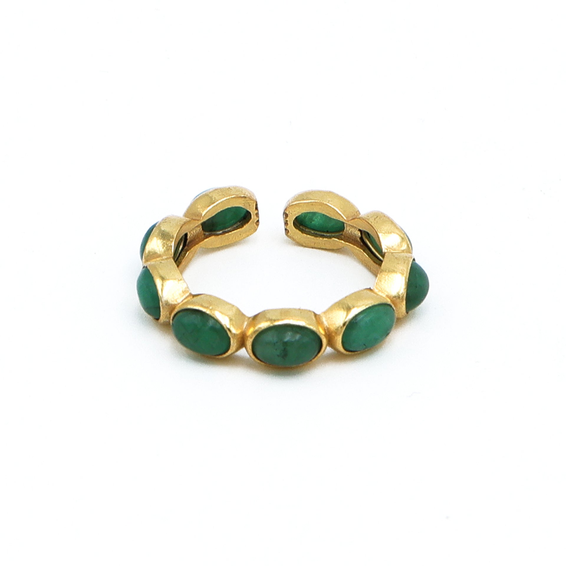 Dua Emerald Gold-Plated Adjustable Oval Ring – Green Gemstone Elegant Jewelry for Women