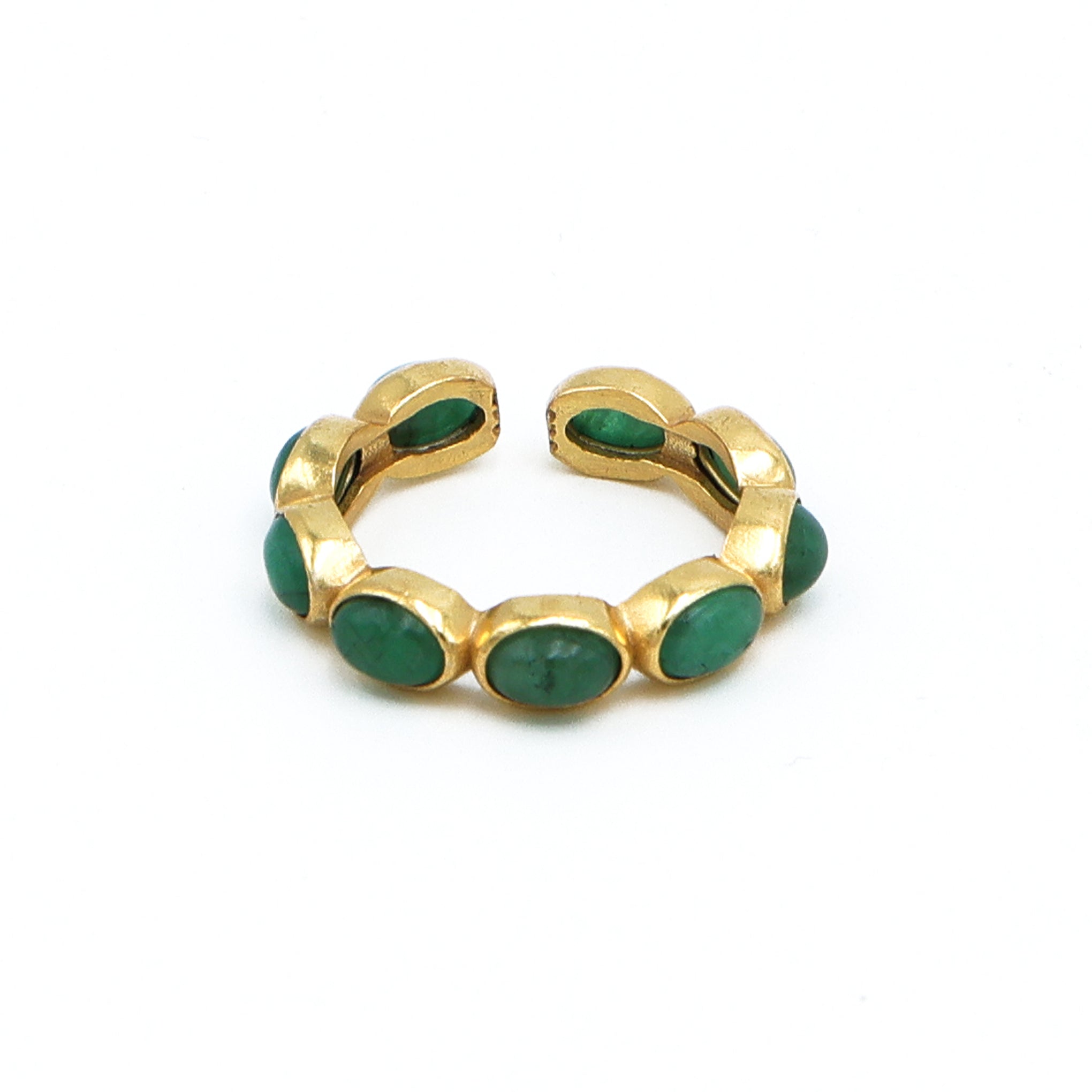 Dua Emerald Gold-Plated Adjustable Oval Ring – Green Gemstone Elegant Jewelry for Women