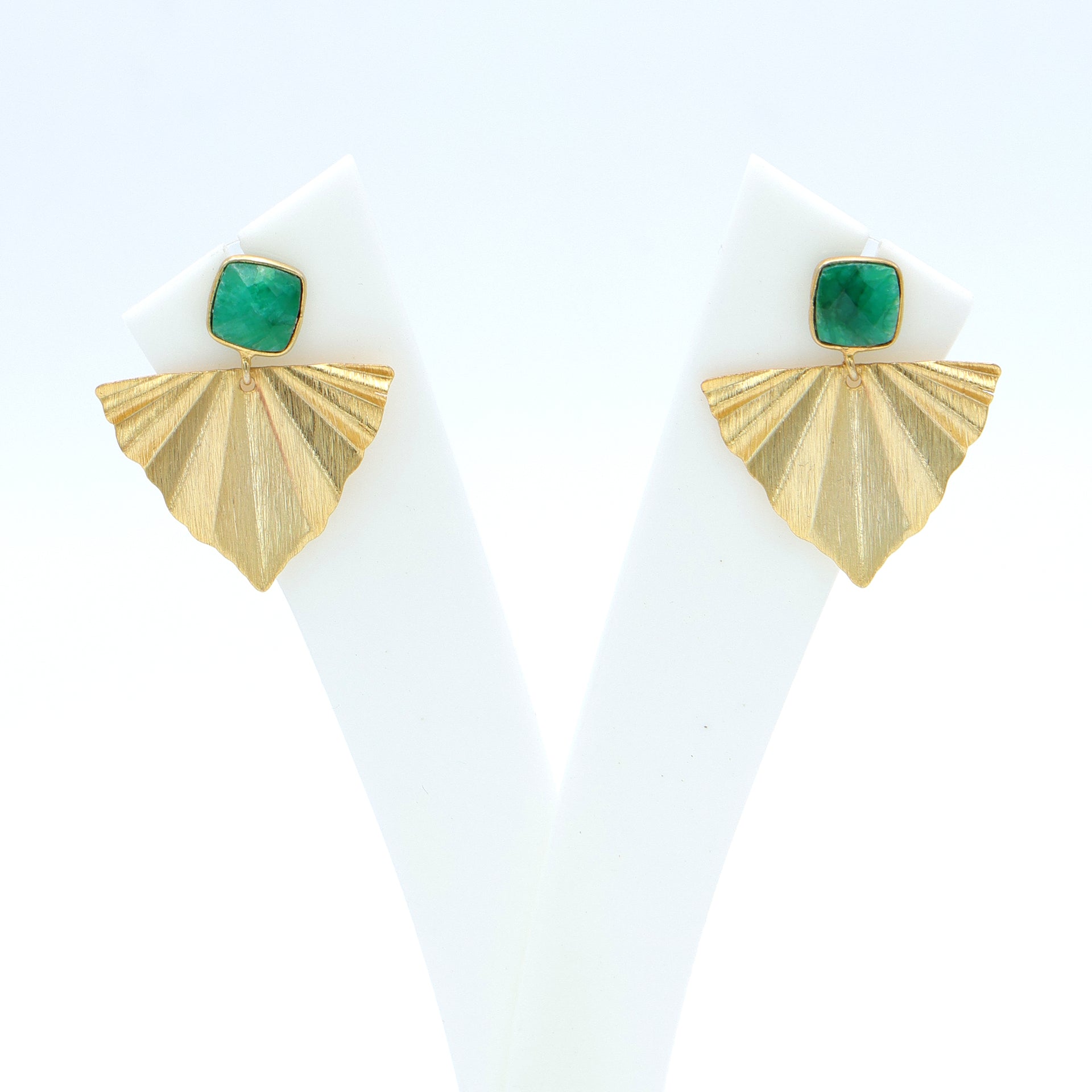 Dua Emerald Quartz Earrings – Handmade Gold-Plated Elegant Party Jewelry - Dua Online