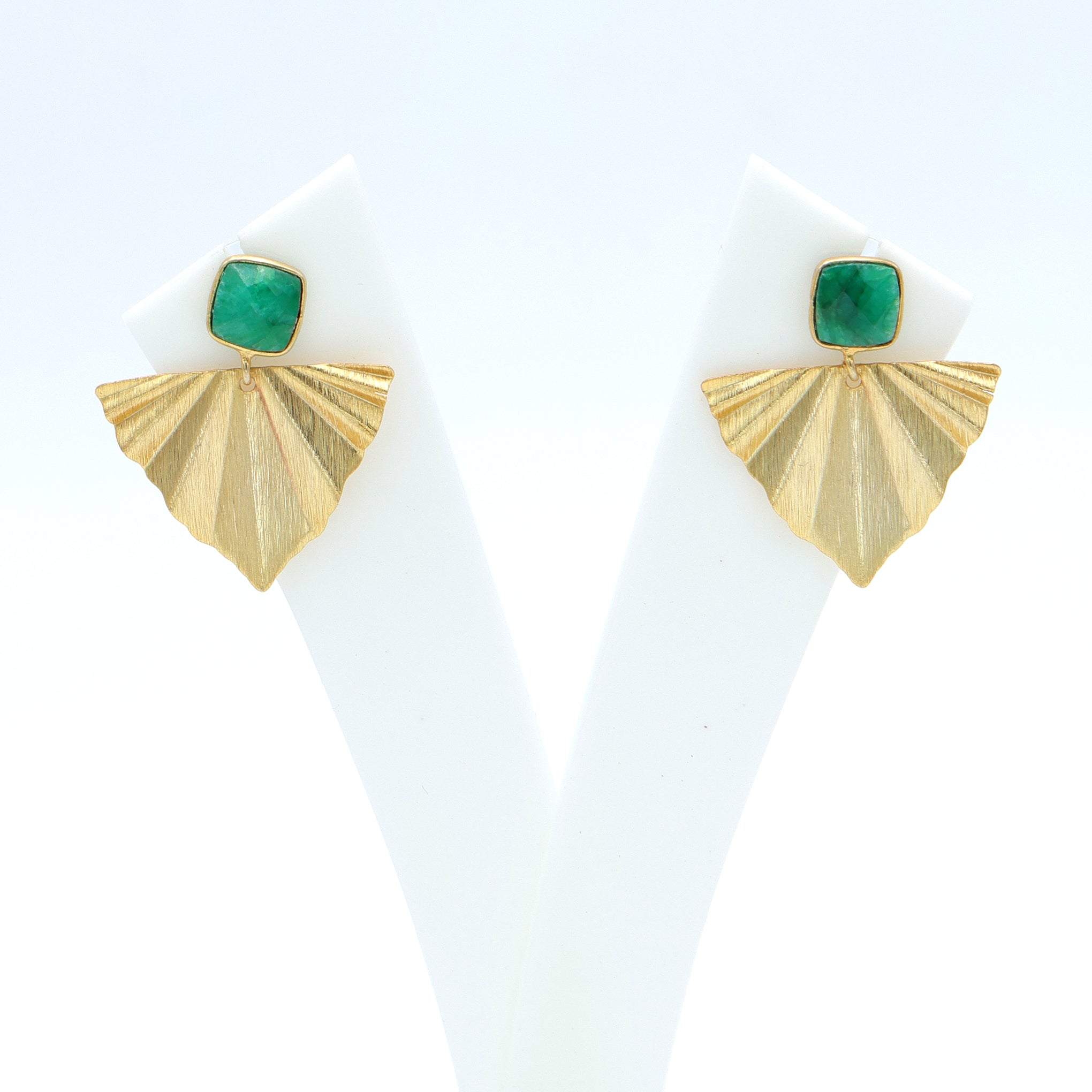 Dua Emerald Quartz Earrings – Handmade Gold-Plated Elegant Party Jewelry - Dua Online