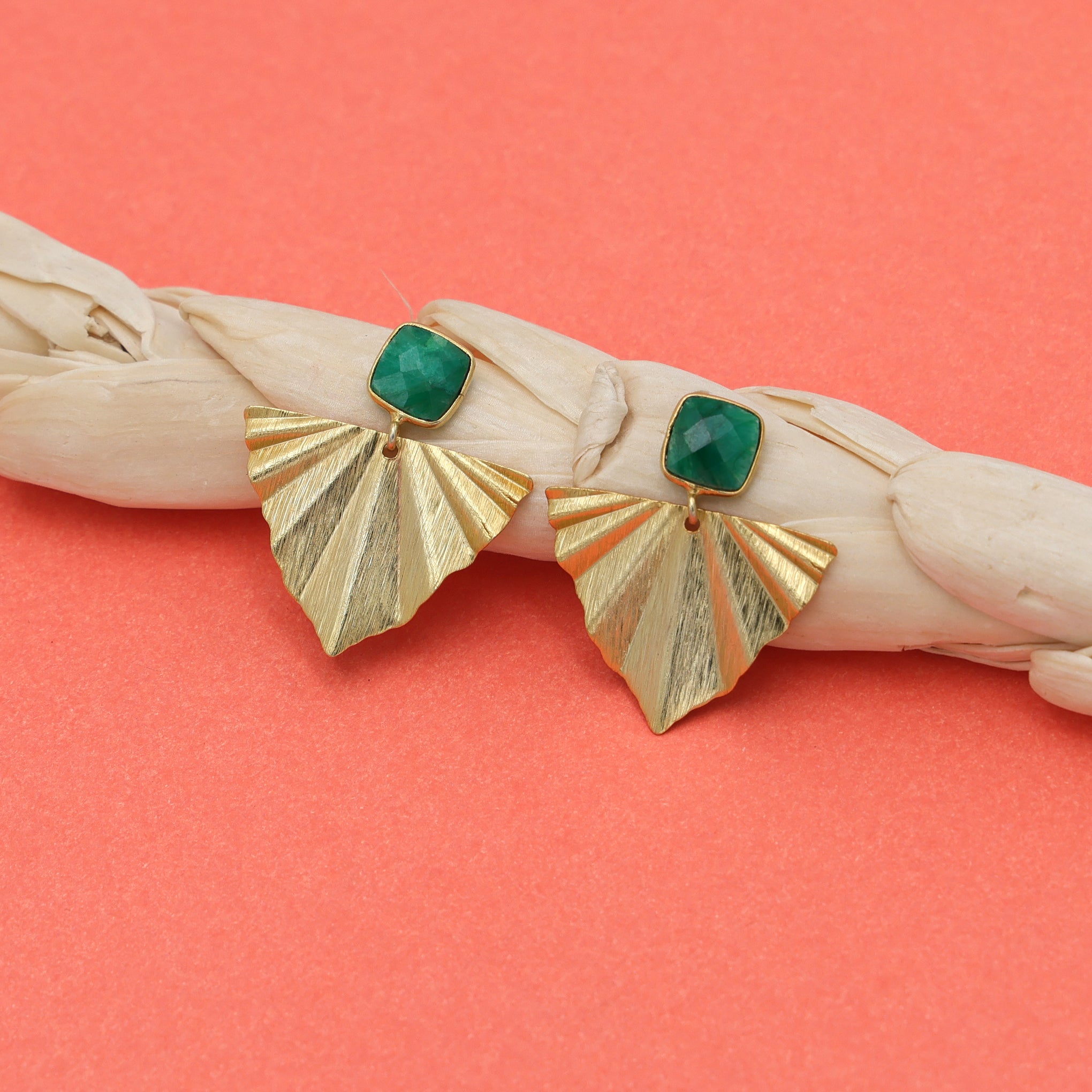 Dua Emerald Quartz Earrings – Handmade Gold-Plated Elegant Party Jewelry - Dua Online