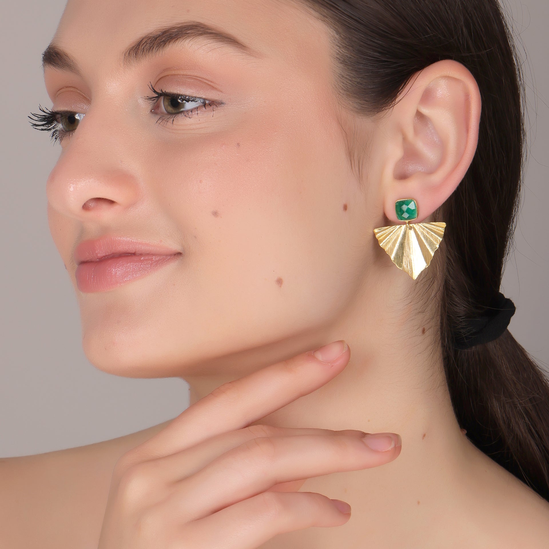 Dua Emerald Quartz Earrings – Handmade Gold-Plated Elegant Party Jewelry - Dua Online