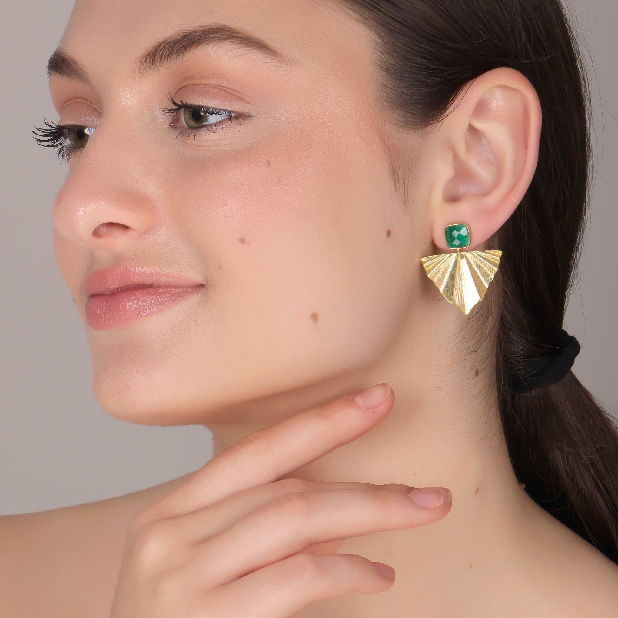 Dua Emerald Quartz Earrings – Handmade Gold-Plated Elegant Party Jewelry - Dua Online