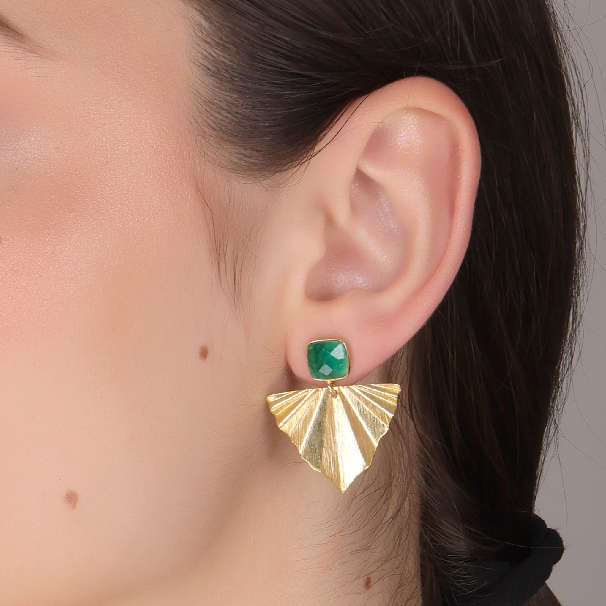 Dua Emerald Quartz Earrings – Handmade Gold-Plated Elegant Party Jewelry - Dua Online