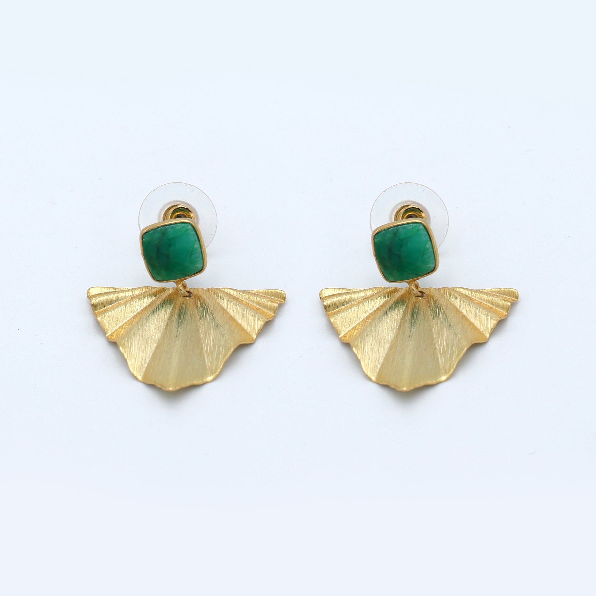 Dua Emerald Quartz Earrings – Handmade Gold-Plated Elegant Party Jewelry - Dua Online