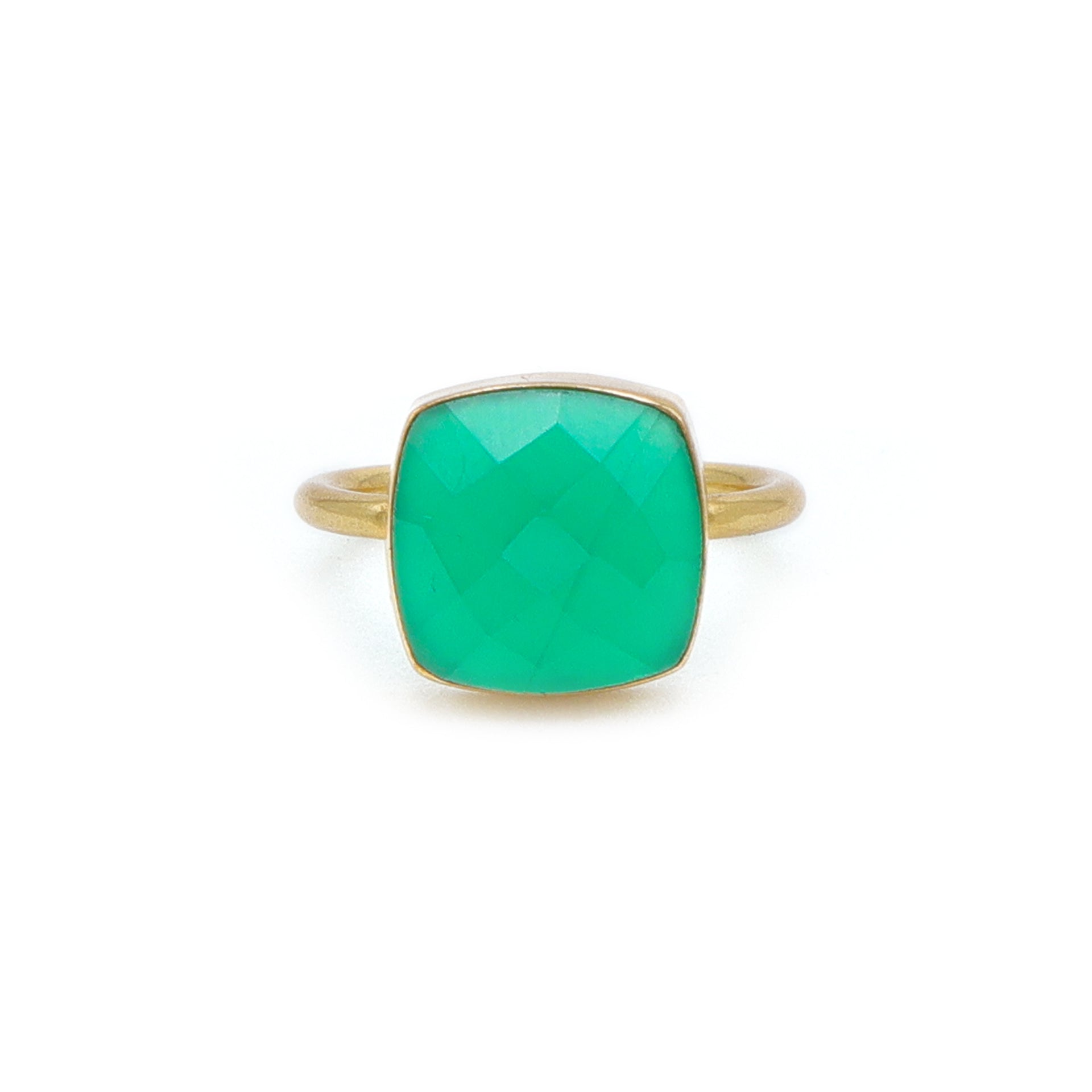 Dua Green Onyx Cushion Ring – Artisan Gold Statement Ring - Dua Online
