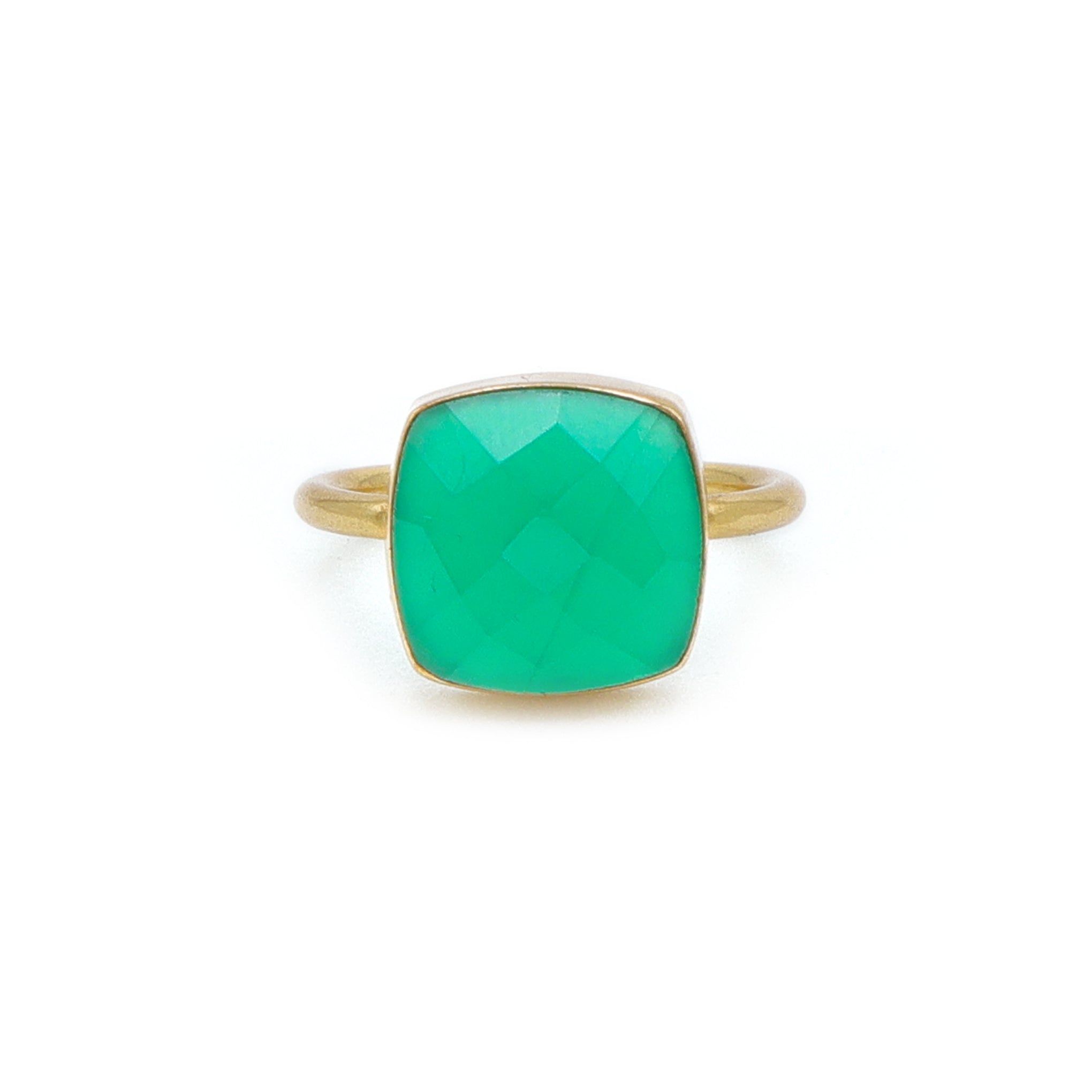 Dua Green Onyx Cushion Ring – Artisan Gold Statement Ring - Dua Online