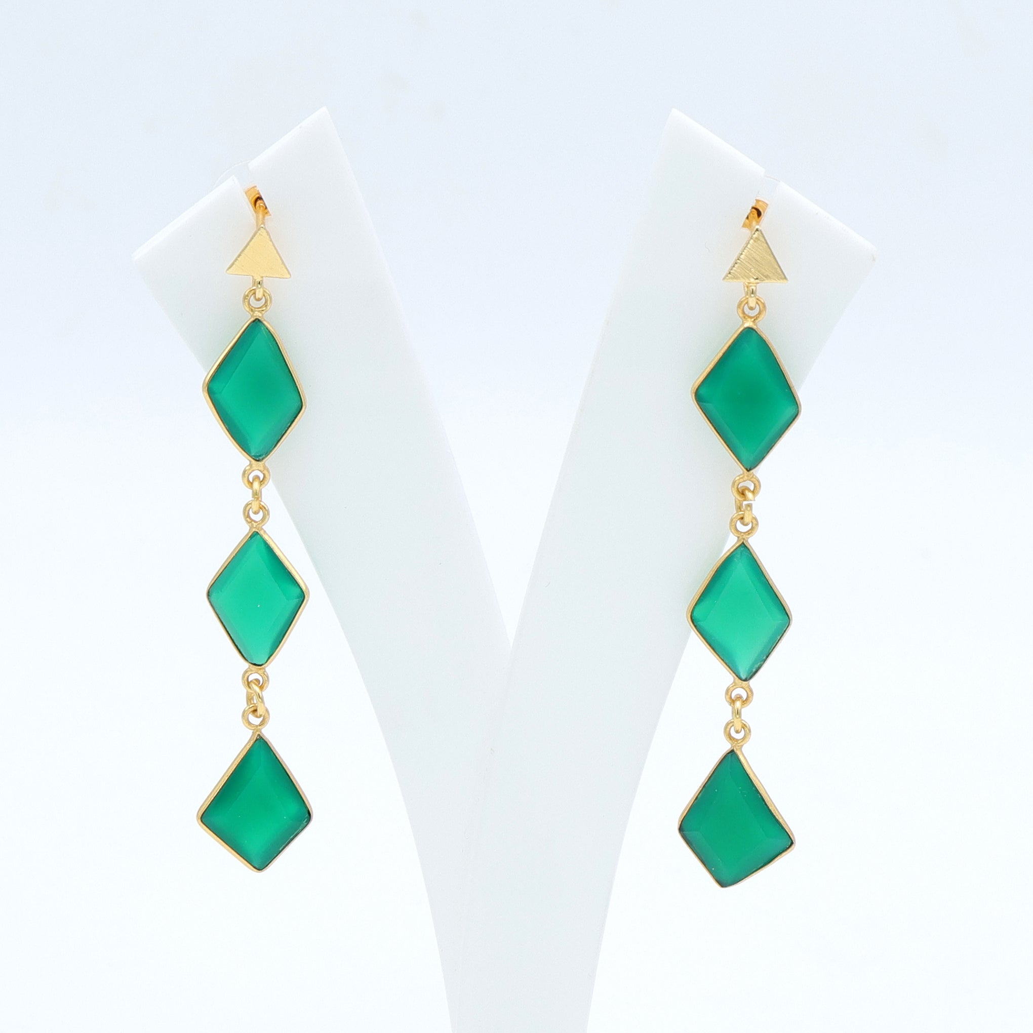 Dua Green Onyx Diamond Earrings – Handmade Gold-Plated Statement Jewelry - Dua Online