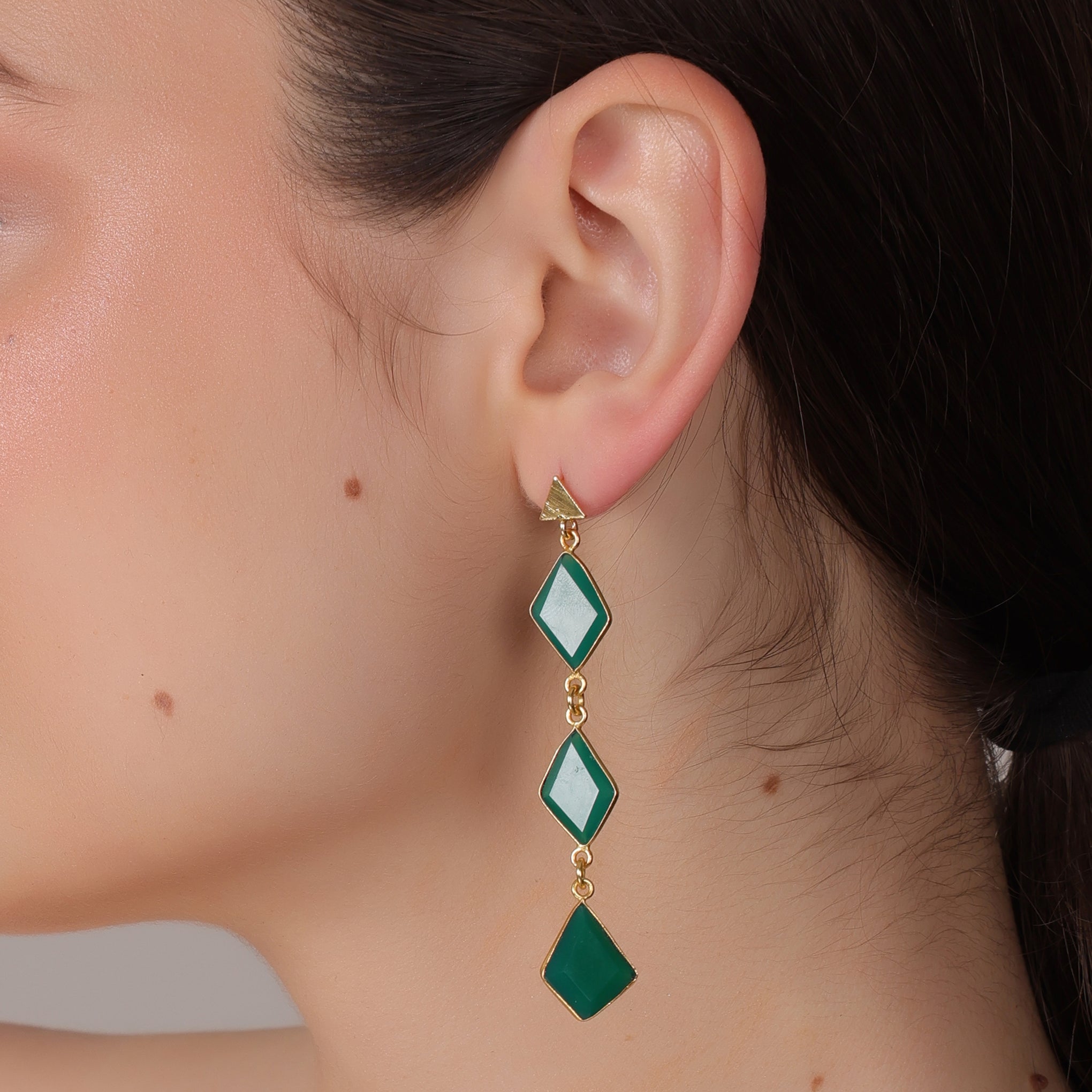 Dua Green Onyx Diamond Earrings – Handmade Gold-Plated Statement Jewelry - Dua Online