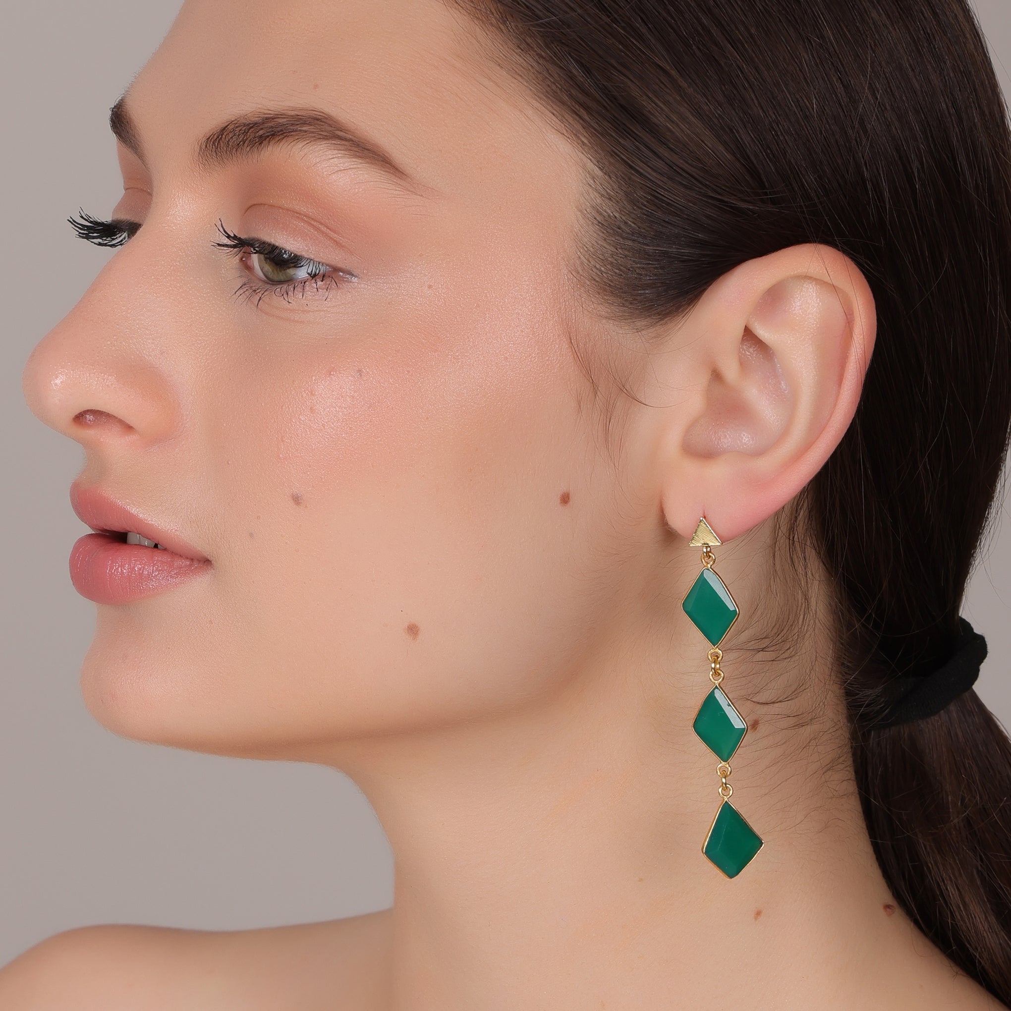 Dua Green Onyx Diamond Earrings – Handmade Gold-Plated Statement Jewelry - Dua Online