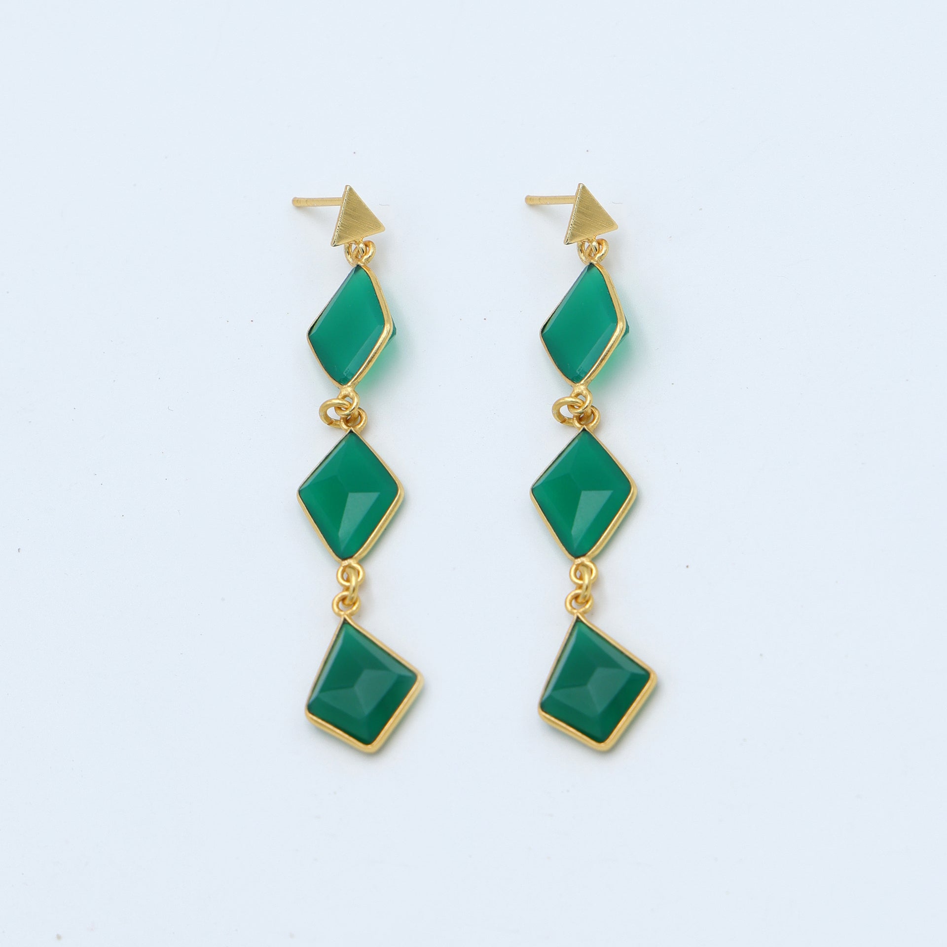 Dua Green Onyx Diamond Earrings – Handmade Gold-Plated Statement Jewelry - Dua Online