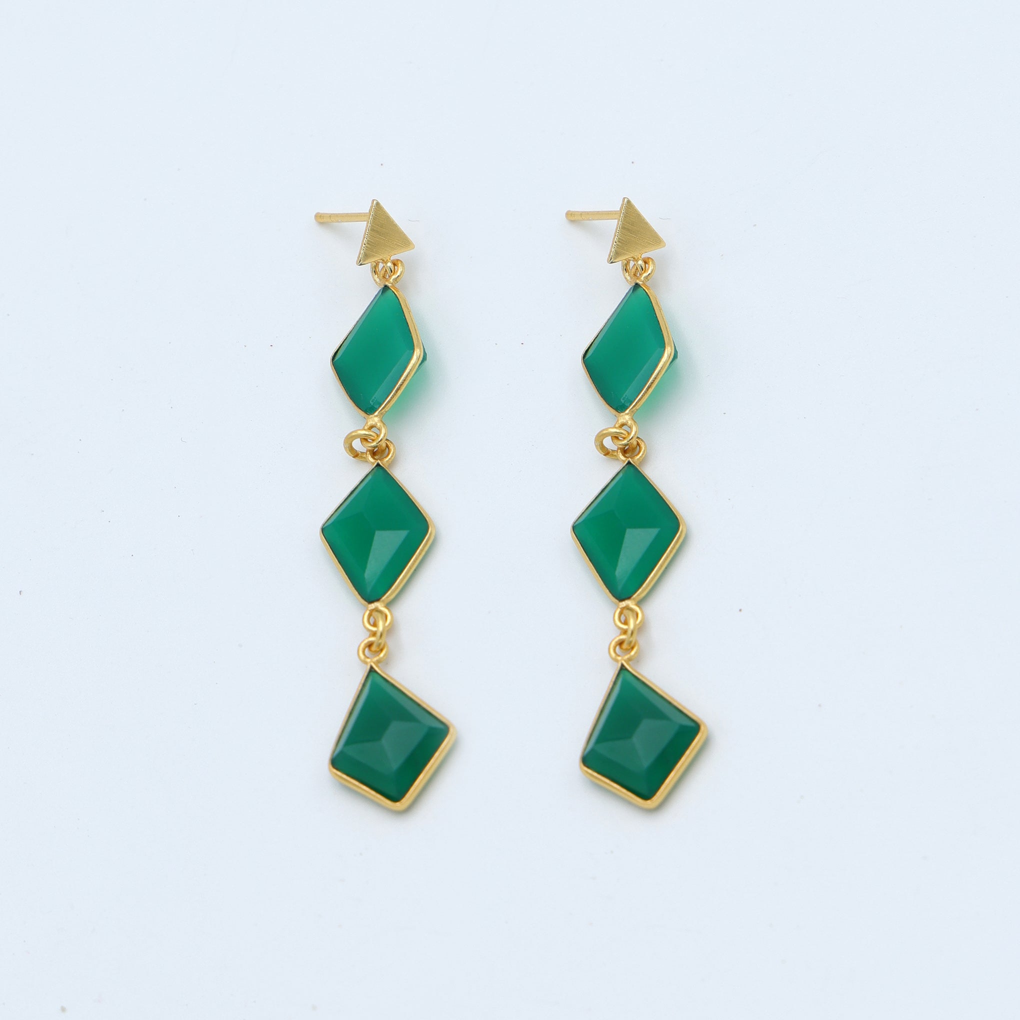 Dua Green Onyx Diamond Earrings – Handmade Gold-Plated Statement Jewelry - Dua Online