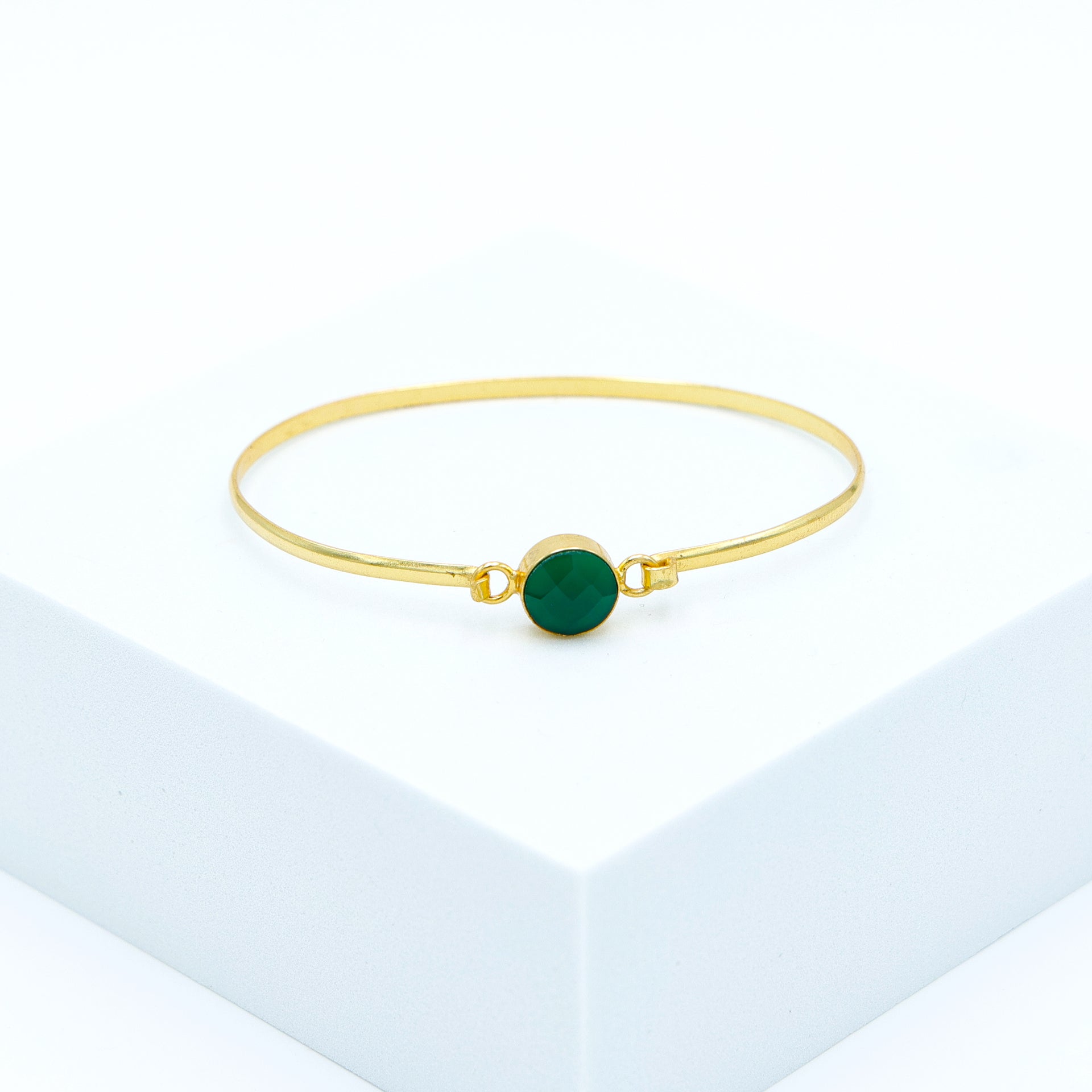 Dua Green Onyx Gold-Plated Bangle – Handcrafted Natural Agate Gemstone Bracelet - Dua Online