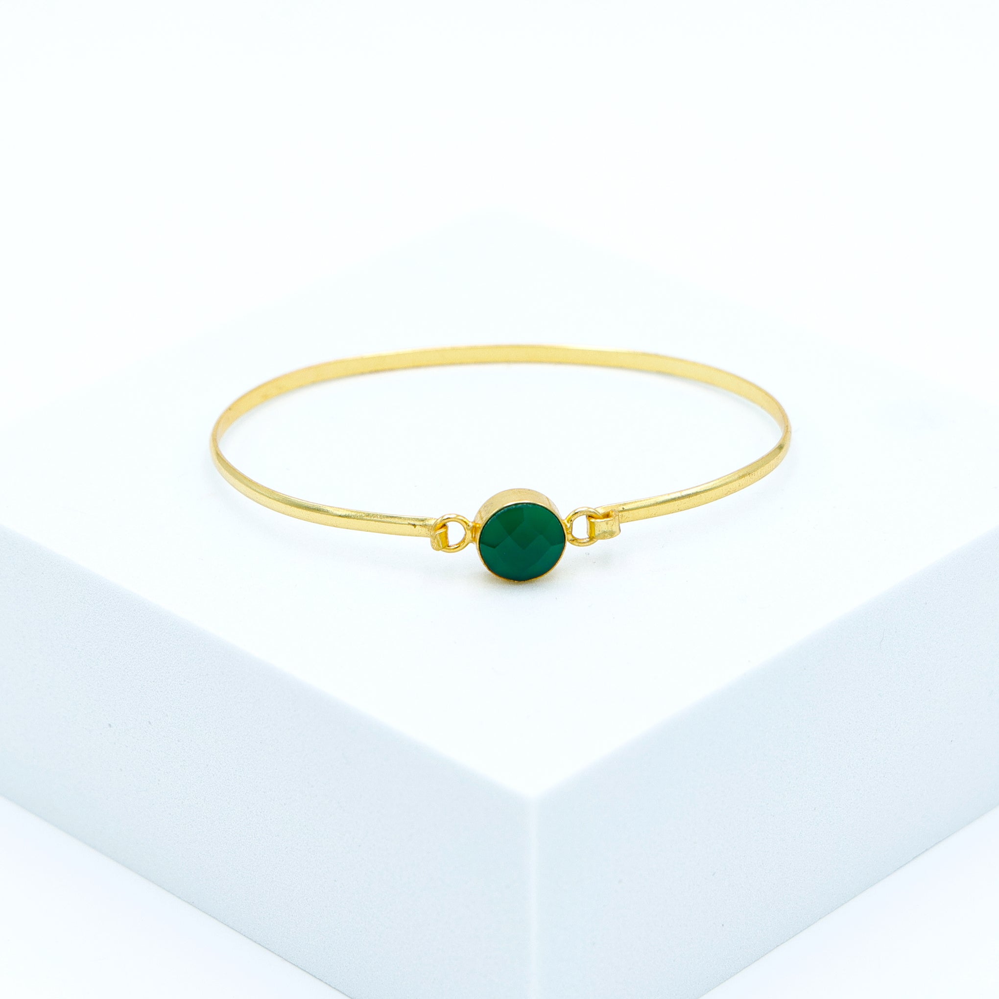 Dua Green Onyx Gold-Plated Bangle – Handcrafted Natural Agate Gemstone Bracelet - Dua Online