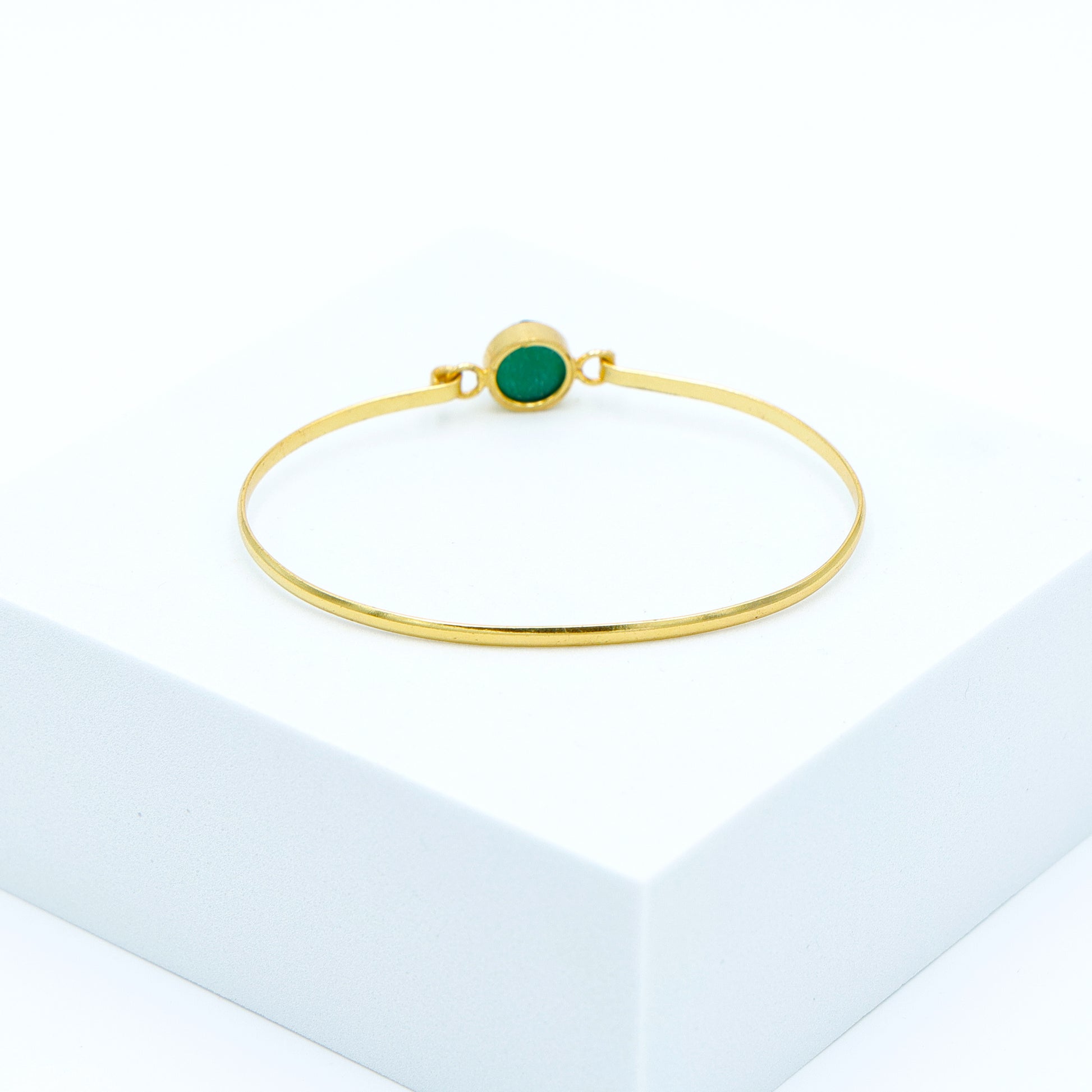 Dua Green Onyx Gold-Plated Bangle – Handcrafted Natural Agate Gemstone Bracelet - Dua Online