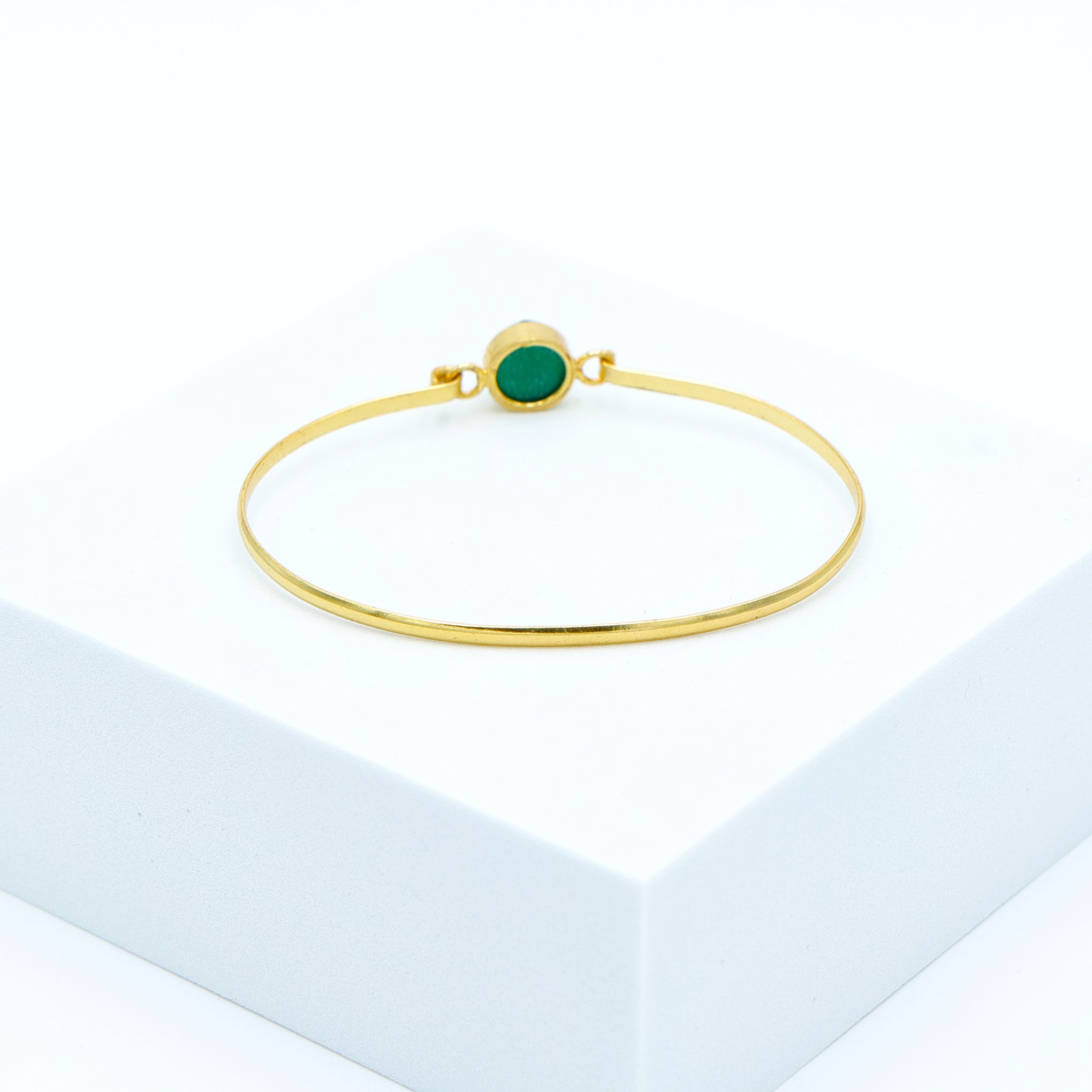 Dua Green Onyx Gold-Plated Bangle – Handcrafted Natural Agate Gemstone Bracelet - Dua Online