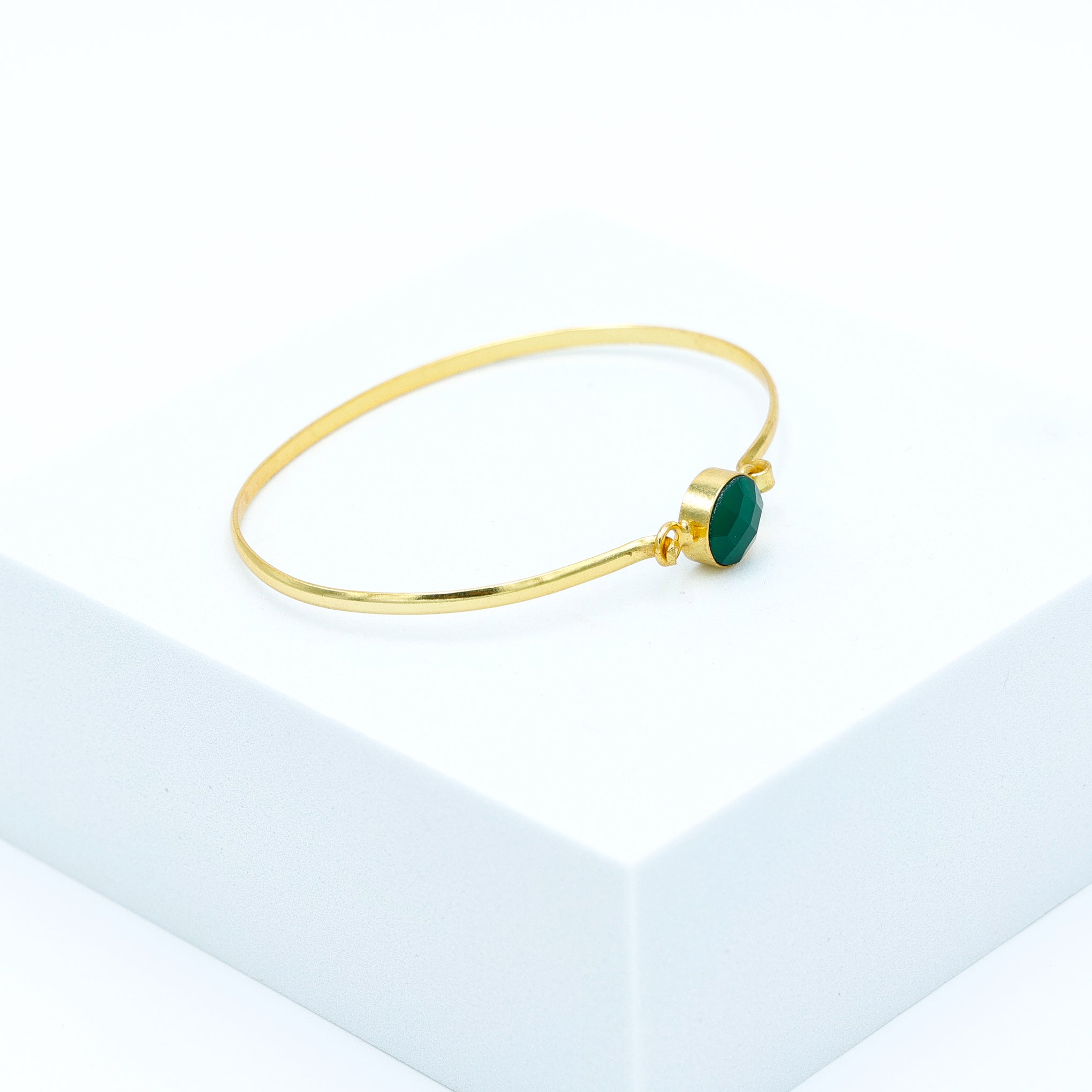 Dua Green Onyx Gold-Plated Bangle – Handcrafted Natural Agate Gemstone Bracelet - Dua Online
