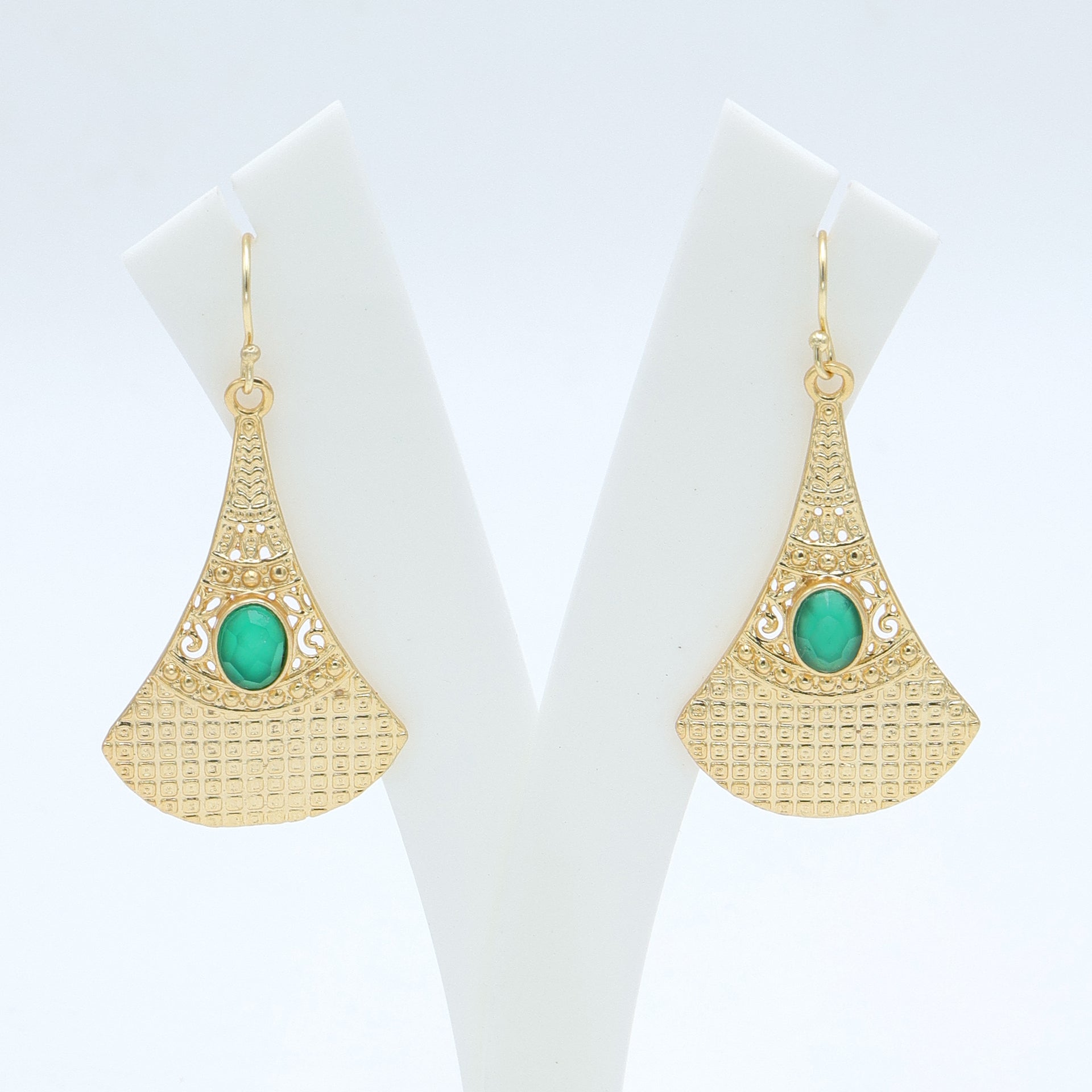 Dua Green Onyx Oval Earrings – Handmade Gold-Plated Minimal Jewelry for Women - Dua Online