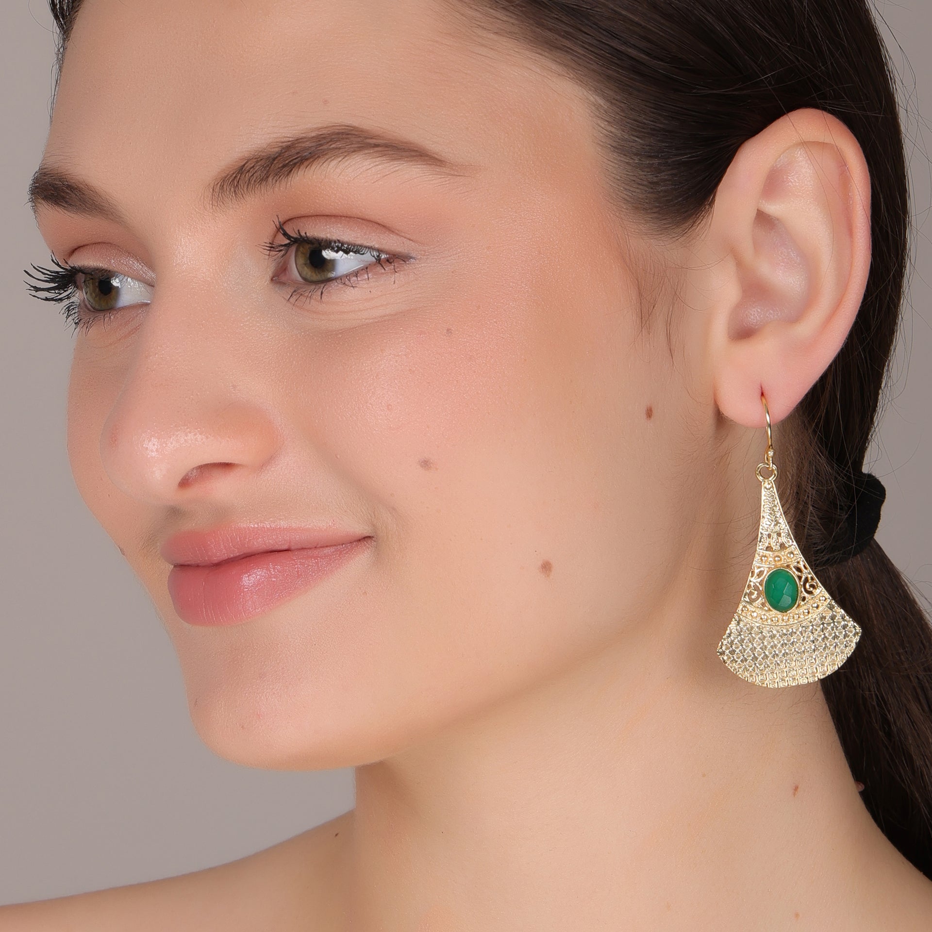 Dua Green Onyx Oval Earrings – Handmade Gold-Plated Minimal Jewelry for Women - Dua Online