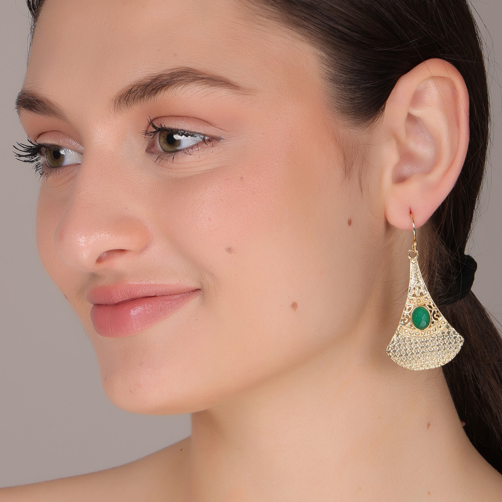 Dua Green Onyx Oval Earrings – Handmade Gold-Plated Minimal Jewelry for Women - Dua Online