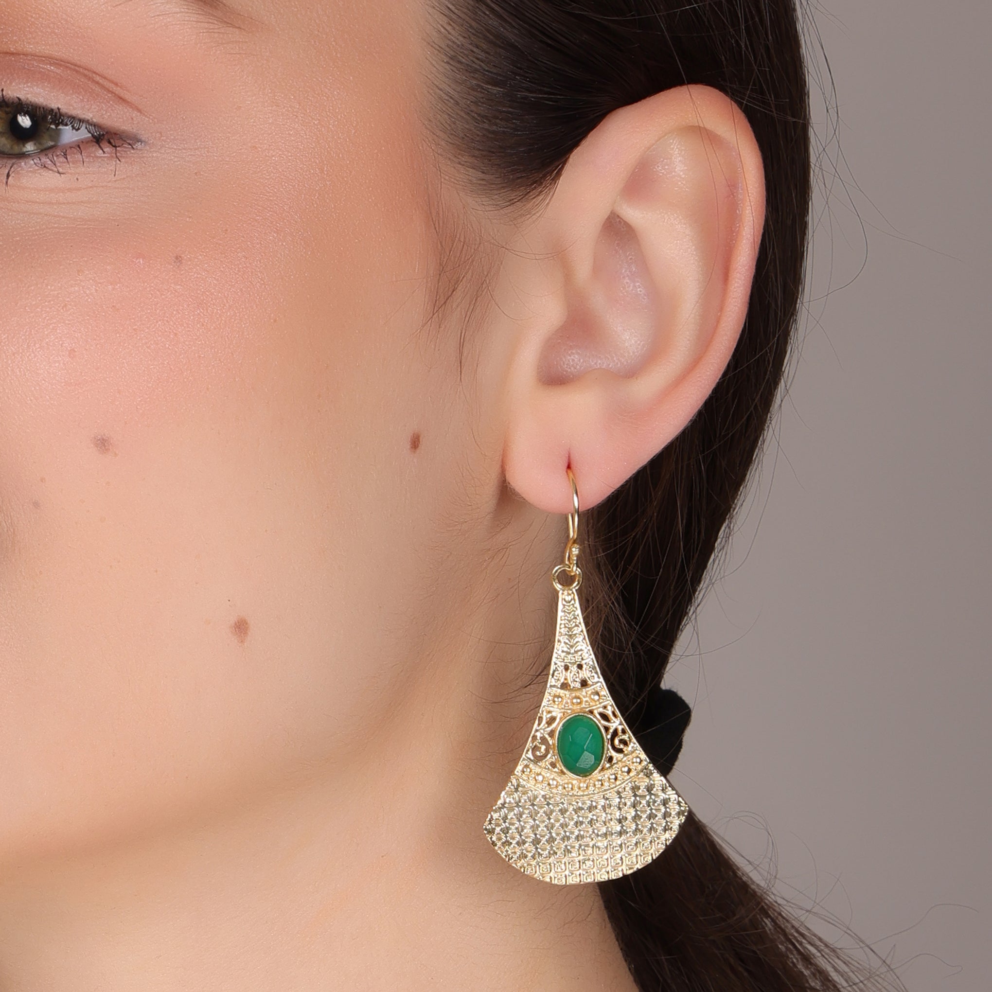 Dua Green Onyx Oval Earrings – Handmade Gold-Plated Minimal Jewelry for Women - Dua Online