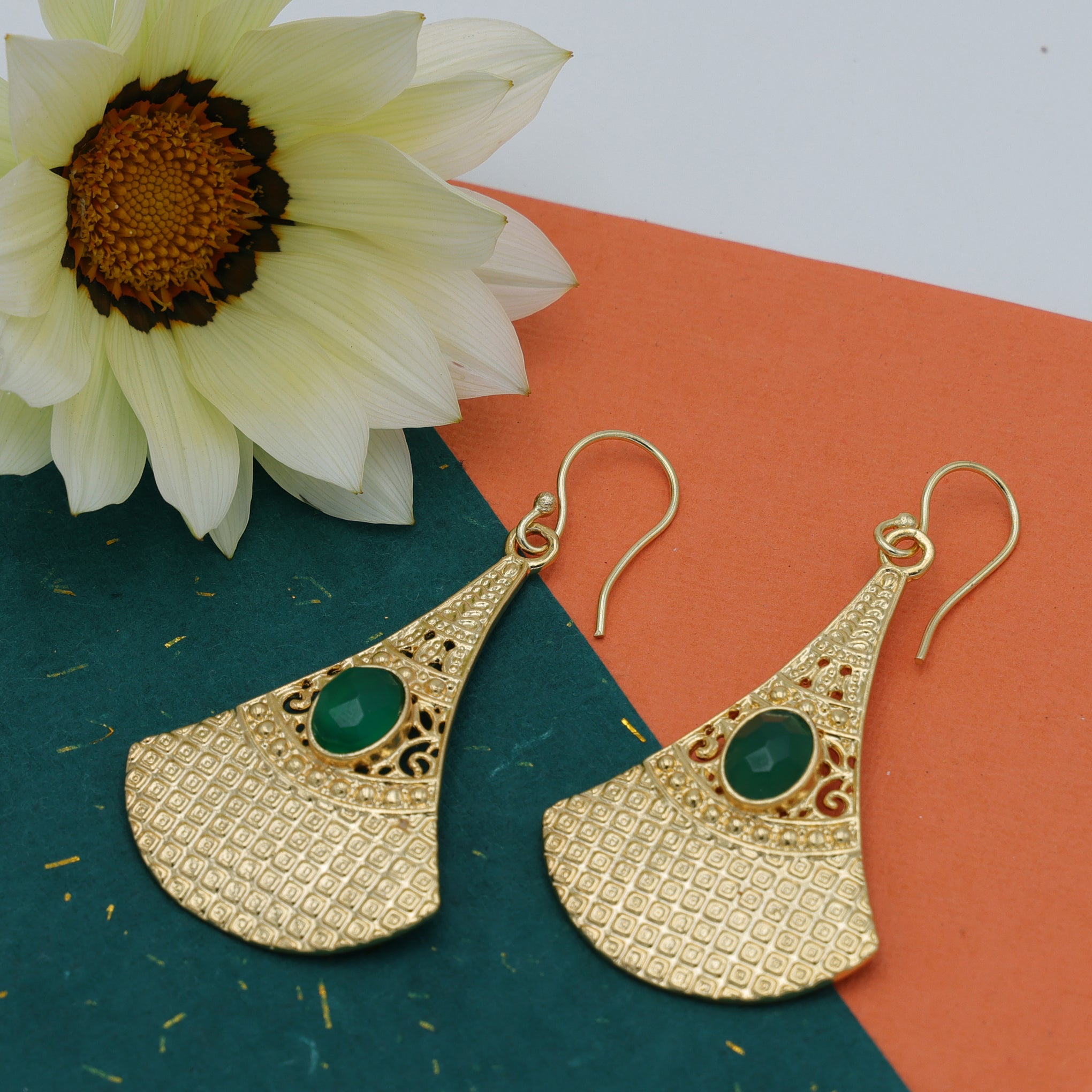 Dua Green Onyx Oval Earrings – Handmade Gold-Plated Minimal Jewelry for Women - Dua Online