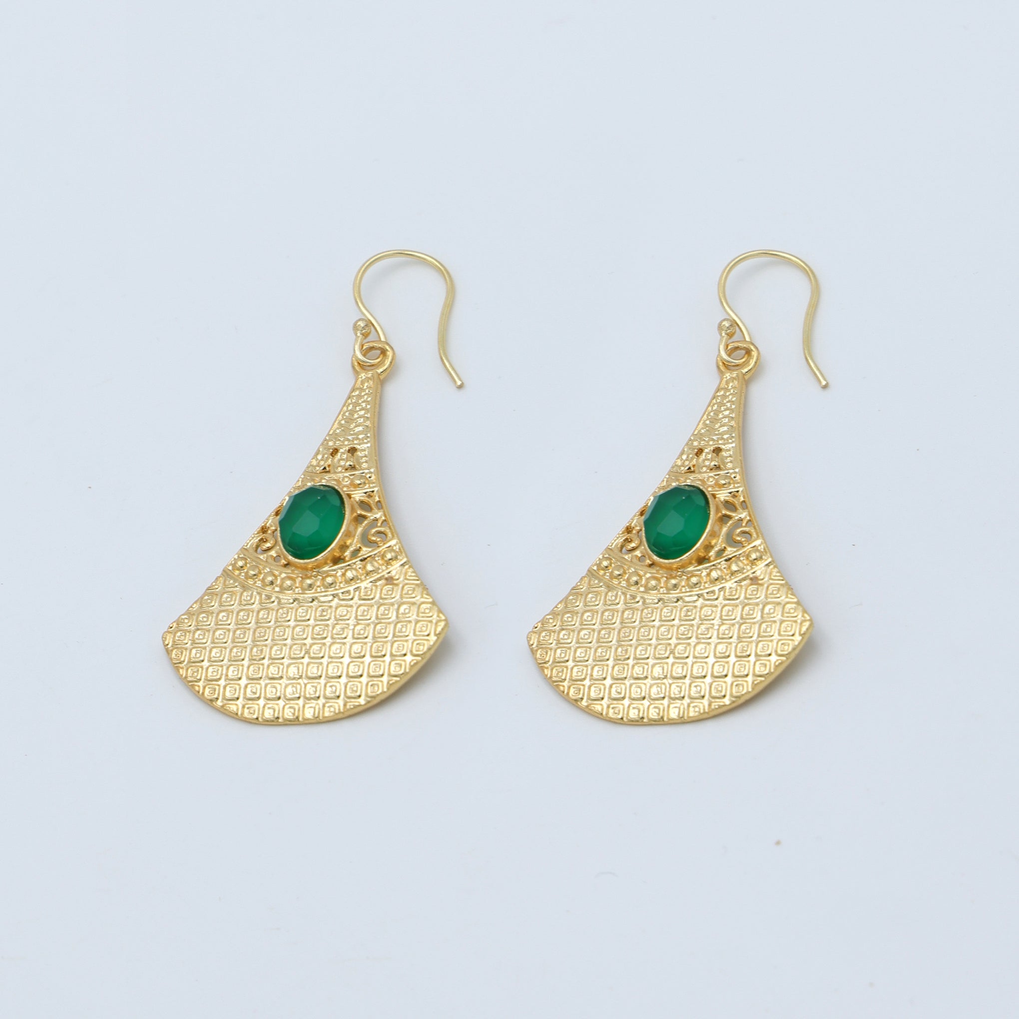 Dua Green Onyx Oval Earrings – Handmade Gold-Plated Minimal Jewelry for Women - Dua Online