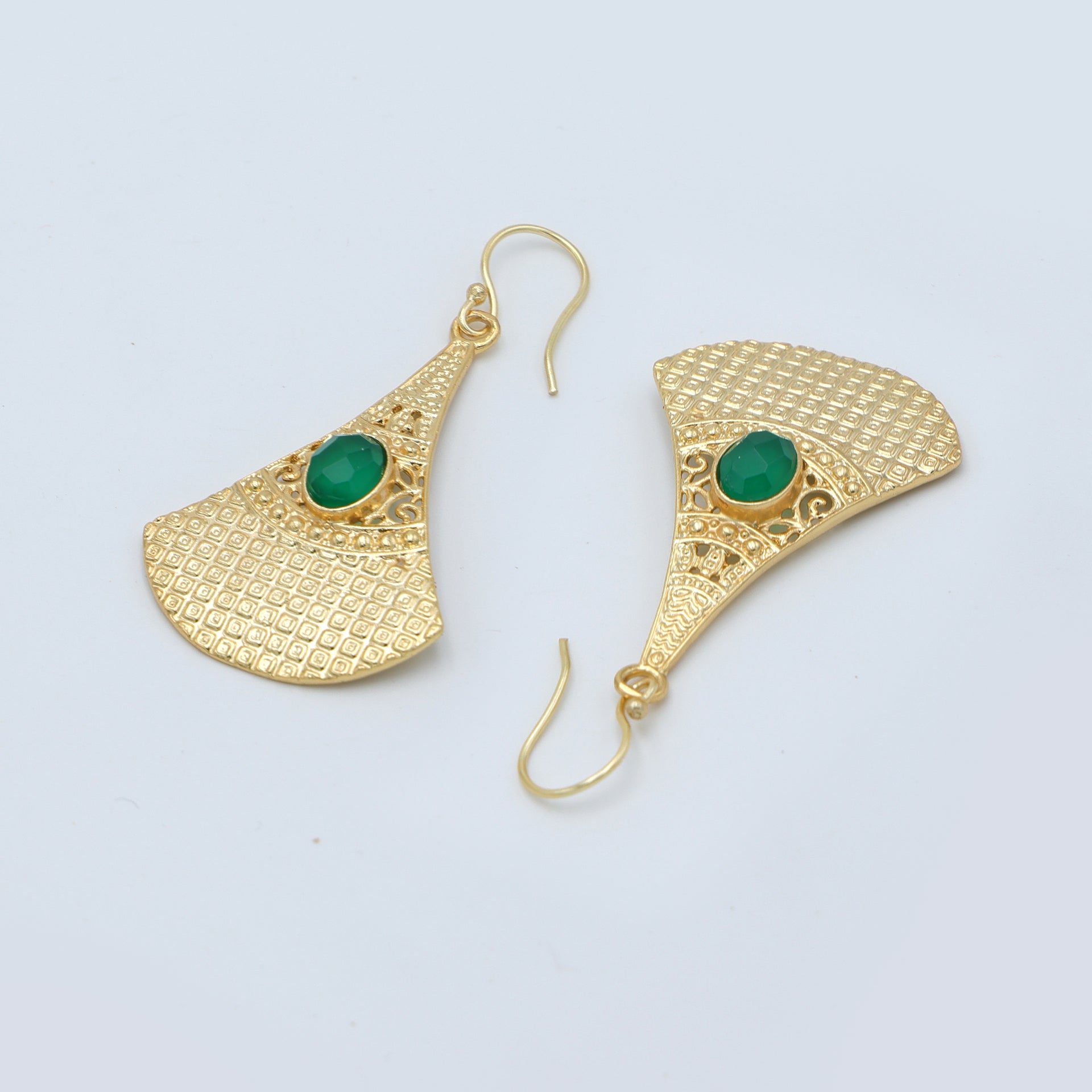 Dua Green Onyx Oval Earrings – Handmade Gold-Plated Minimal Jewelry for Women - Dua Online