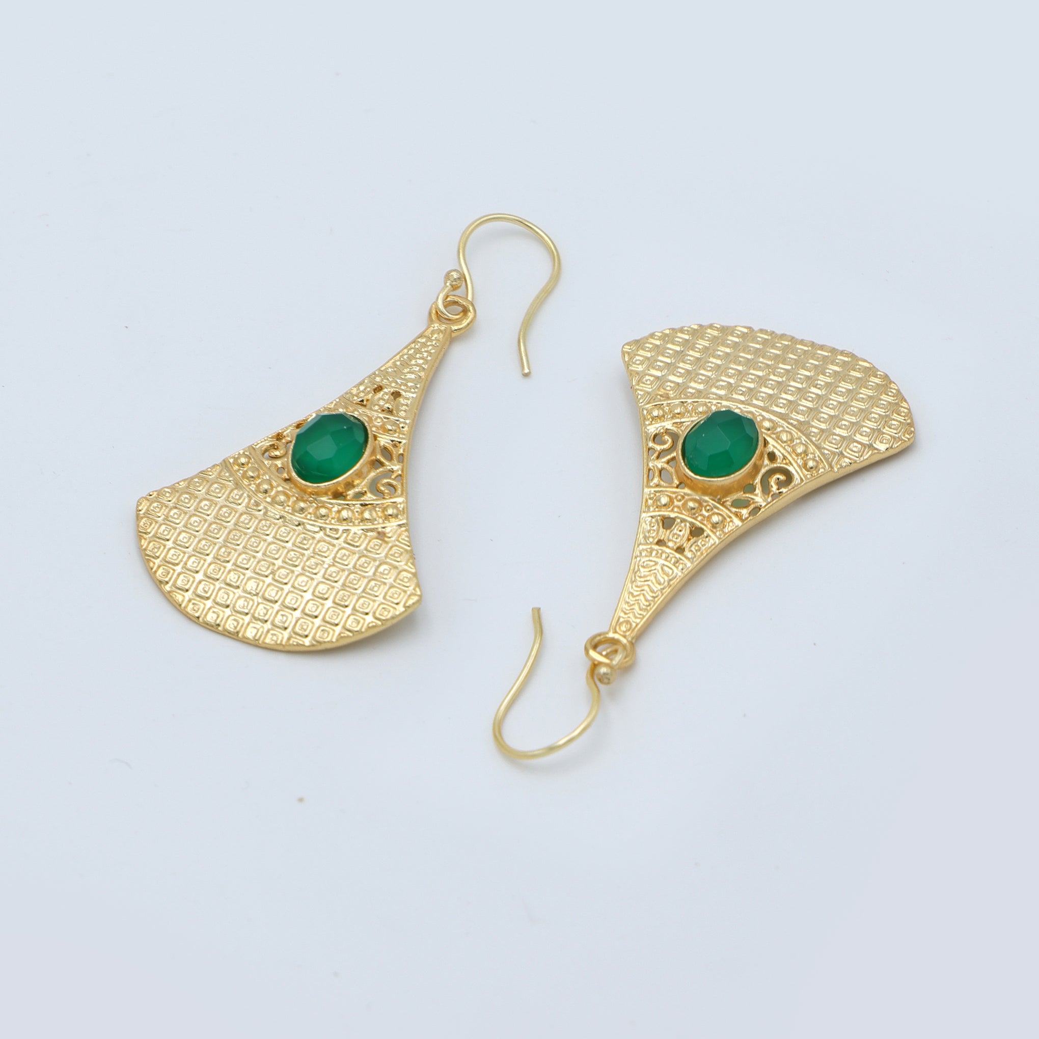 Dua Green Onyx Oval Earrings – Handmade Gold-Plated Minimal Jewelry for Women - Dua Online