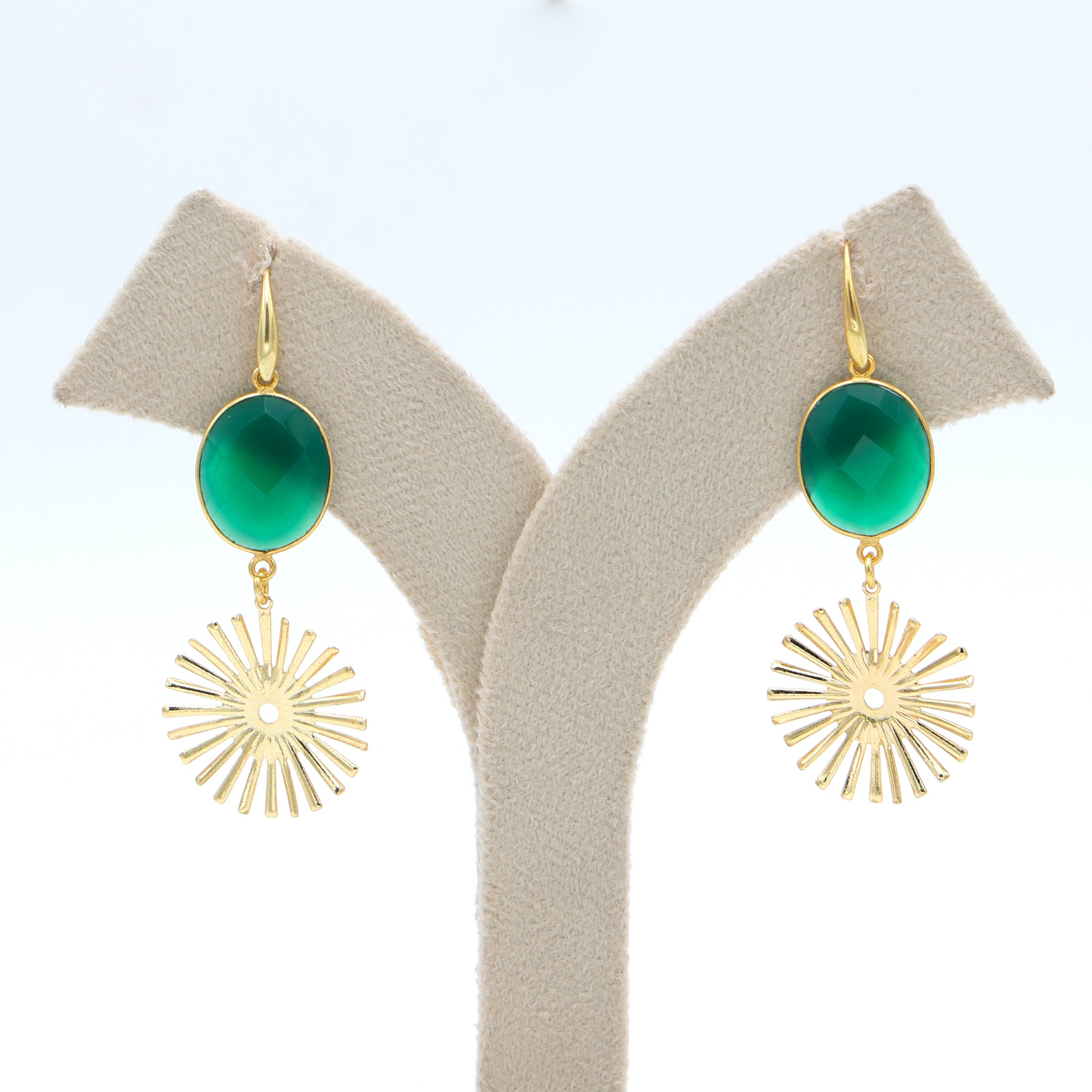 Dua Green Onyx Sun Earrings – Handmade Gold-Plated Elegant Jewelry - Dua Online
