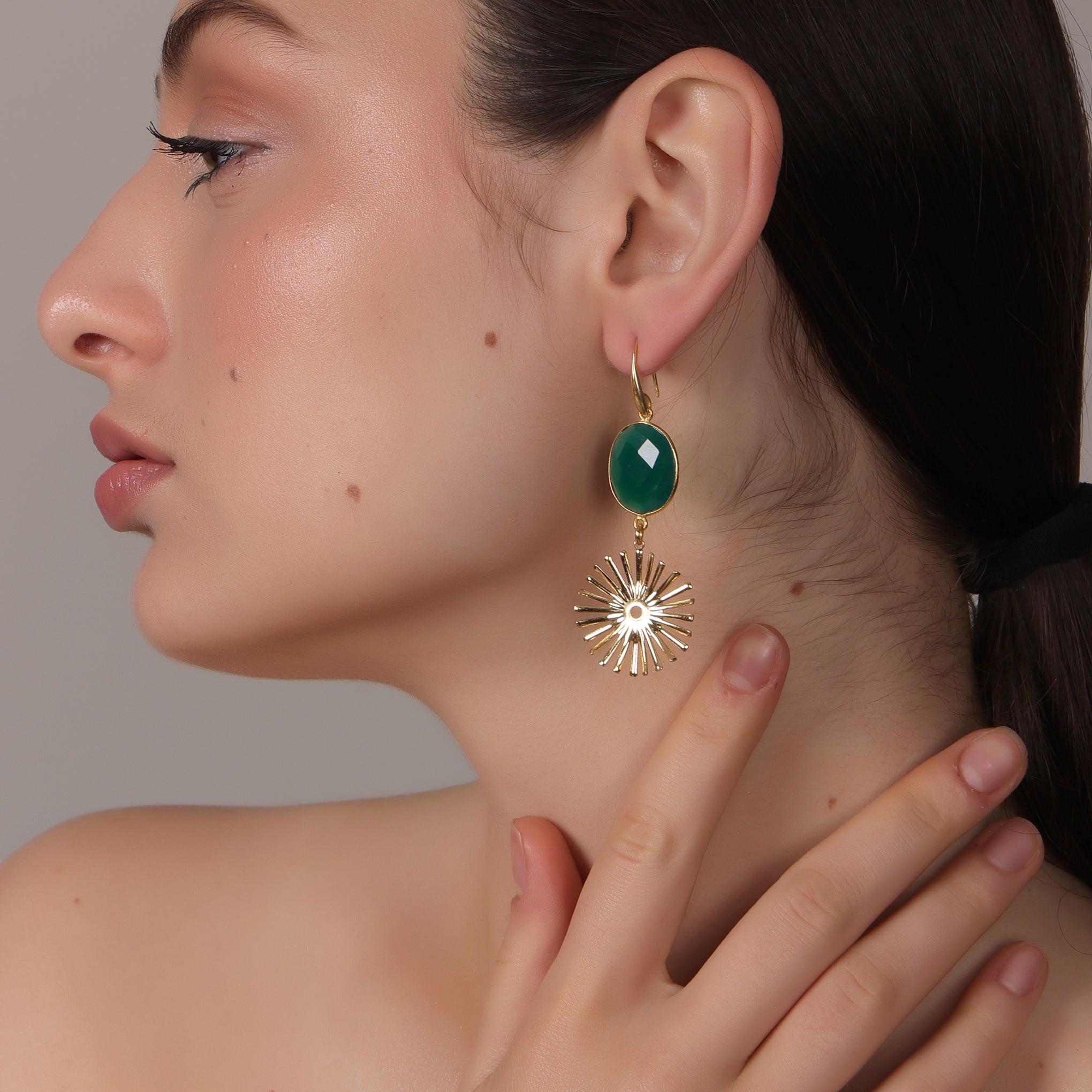 Dua Green Onyx Sun Earrings – Handmade Gold-Plated Elegant Jewelry - Dua Online