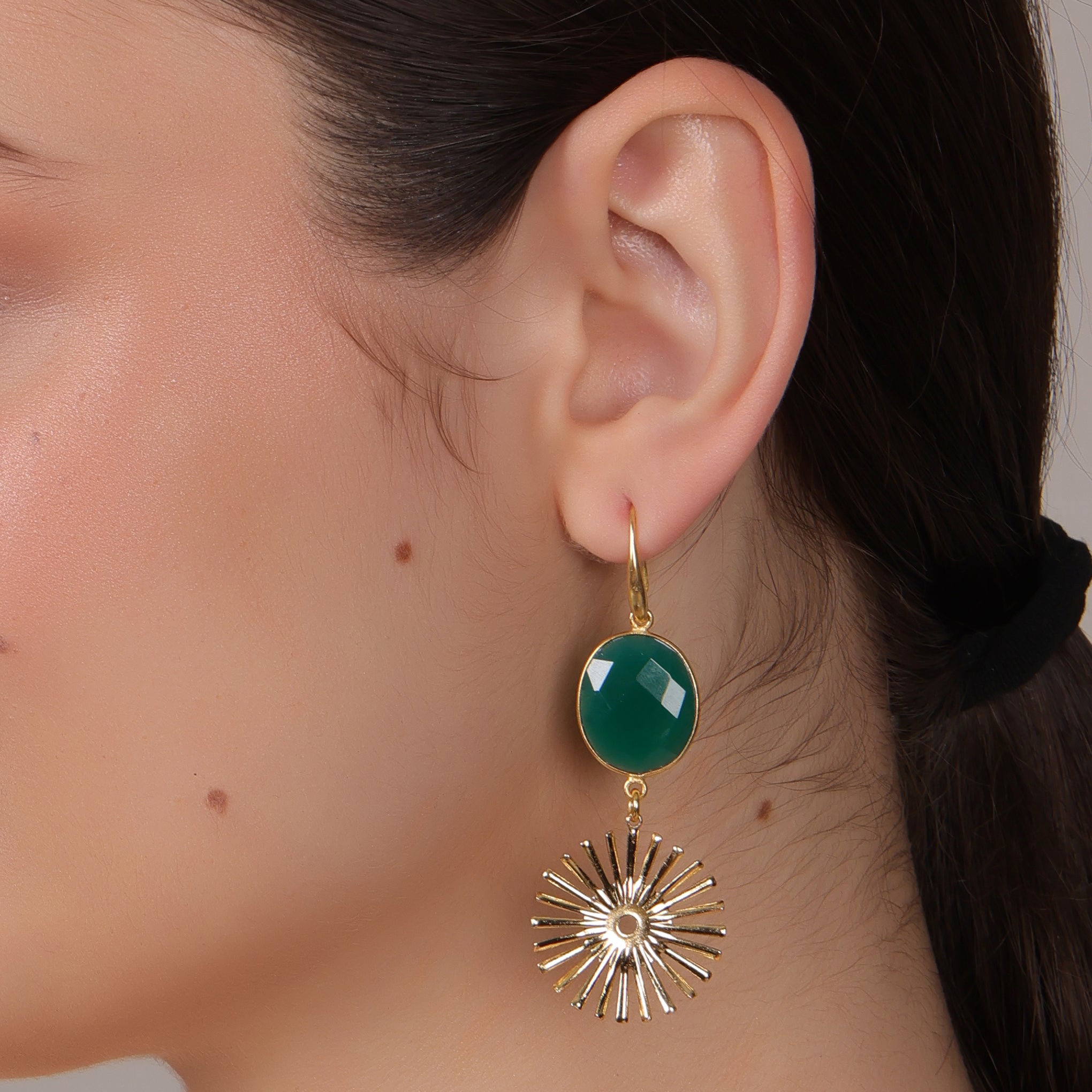 Dua Green Onyx Sun Earrings – Handmade Gold-Plated Elegant Jewelry - Dua Online
