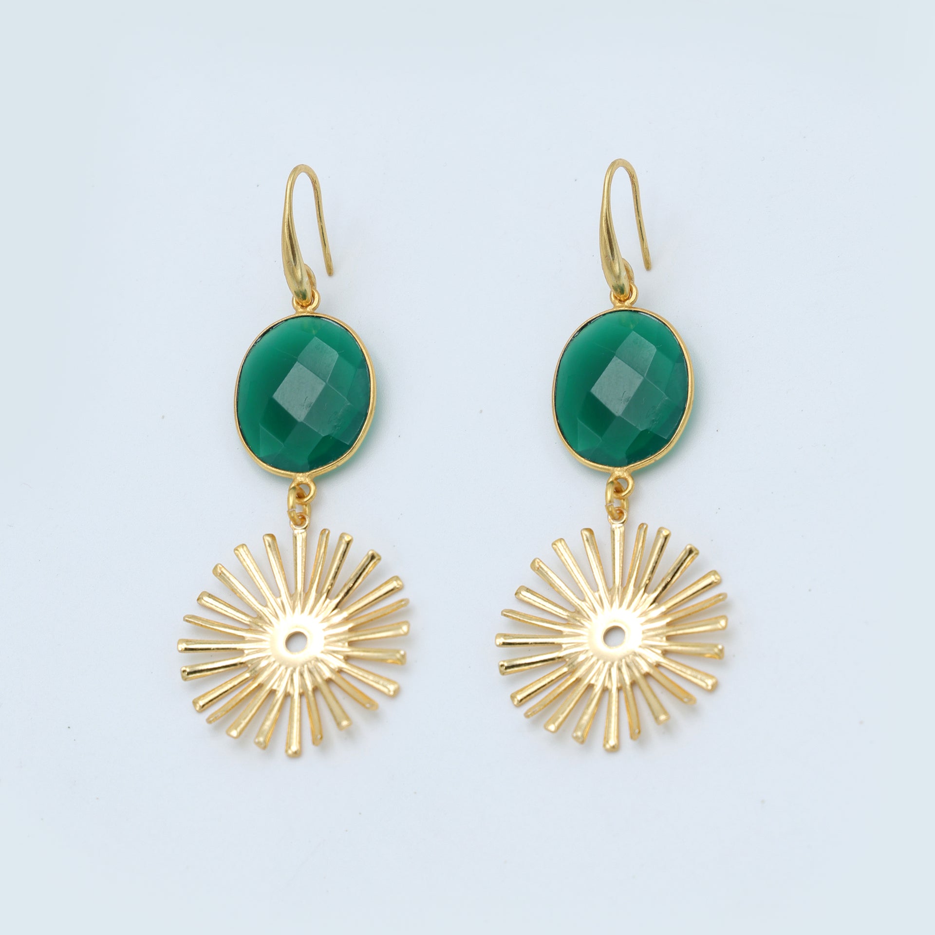 Dua Green Onyx Sun Earrings – Handmade Gold-Plated Elegant Jewelry - Dua Online