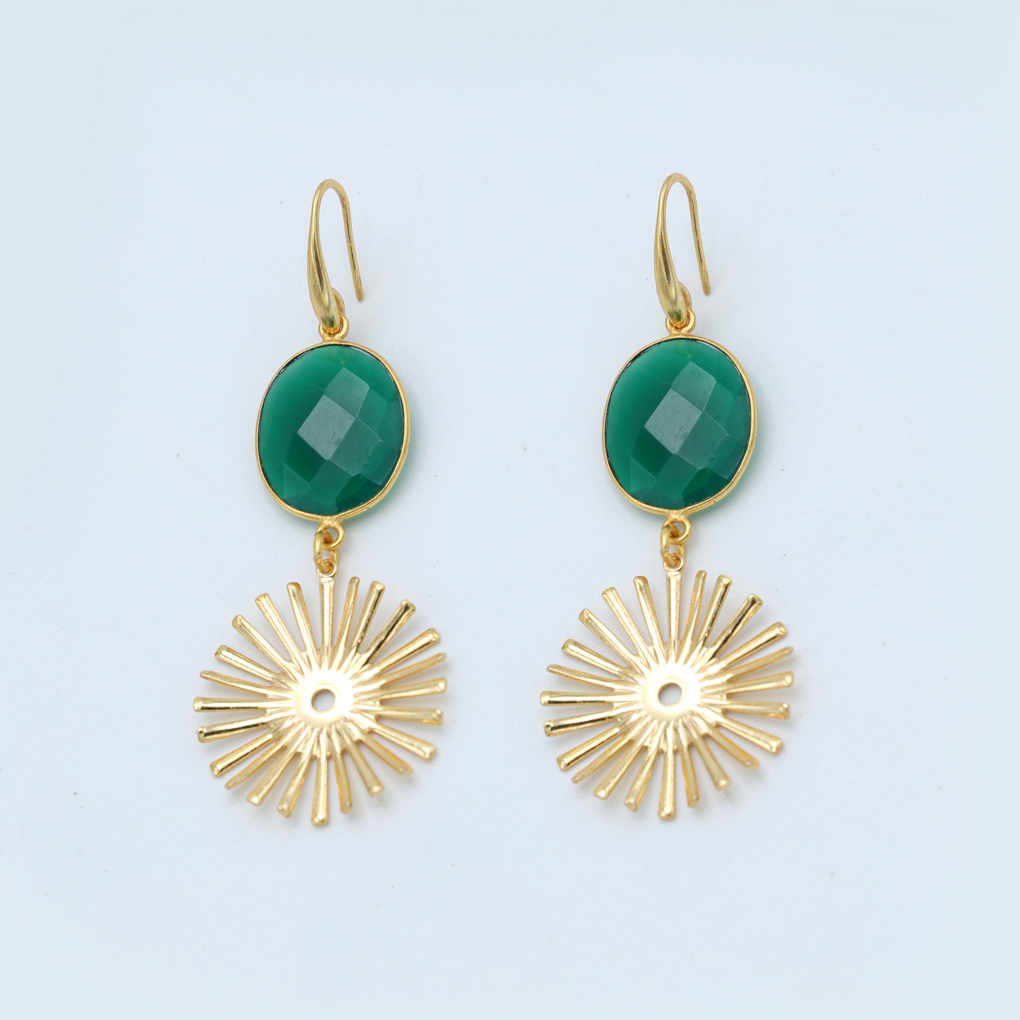Dua Green Onyx Sun Earrings – Handmade Gold-Plated Elegant Jewelry - Dua Online