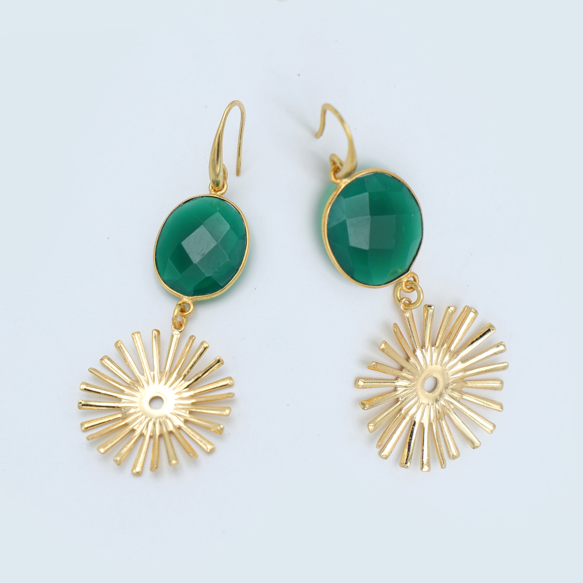 Dua Green Onyx Sun Earrings – Handmade Gold-Plated Elegant Jewelry - Dua Online