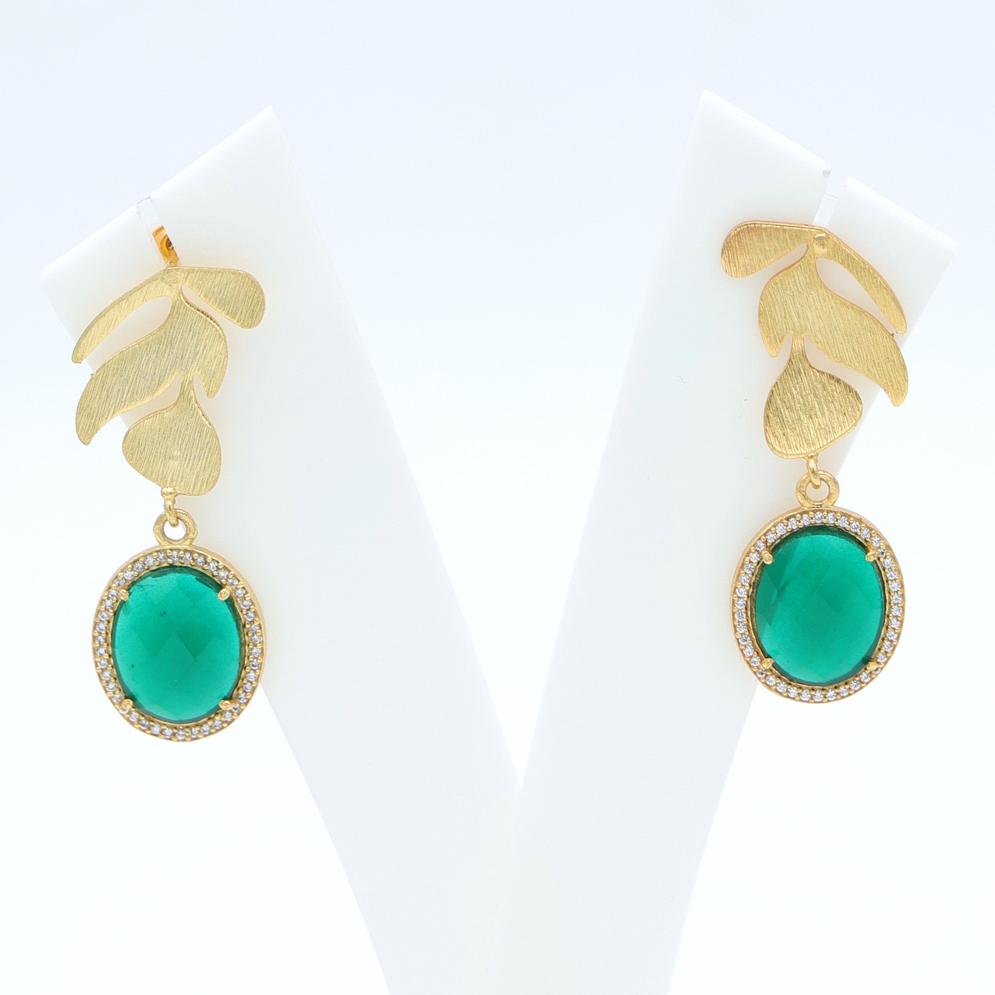 Dua Green Onyx and CZ Earrings – Handmade Gold-Plated Statement Jewelry - Dua Online