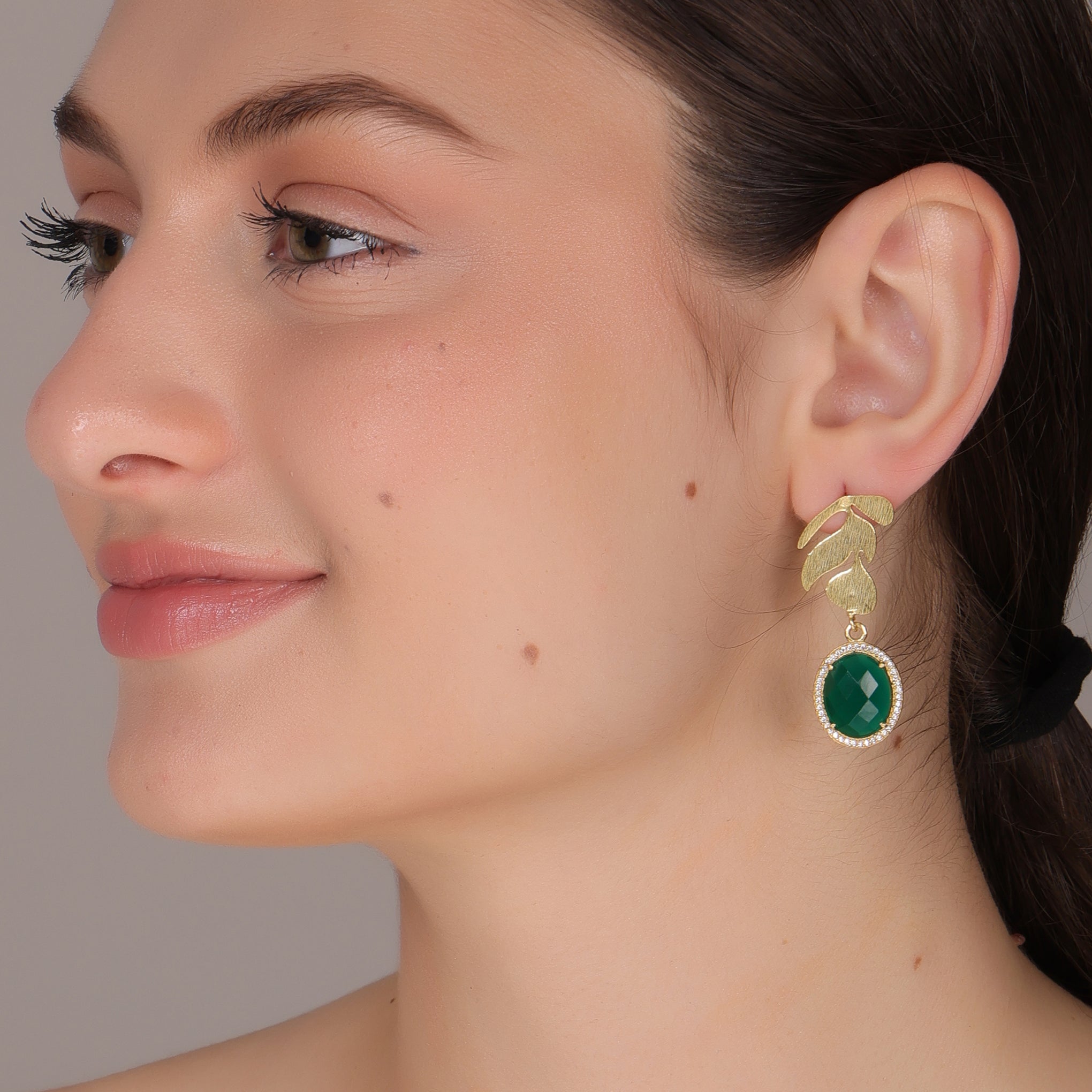Dua Green Onyx and CZ Earrings – Handmade Gold-Plated Statement Jewelry - Dua Online