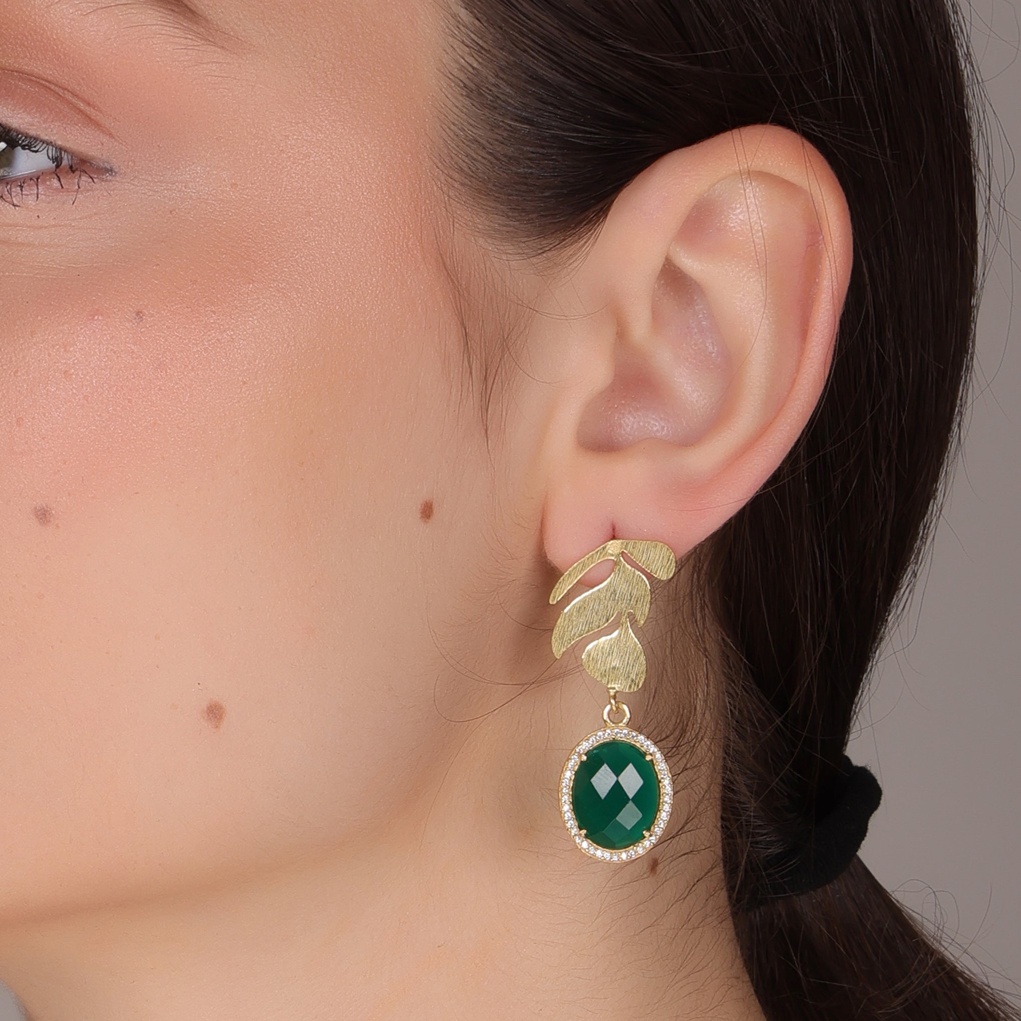 Dua Green Onyx and CZ Earrings – Handmade Gold-Plated Statement Jewelry - Dua Online