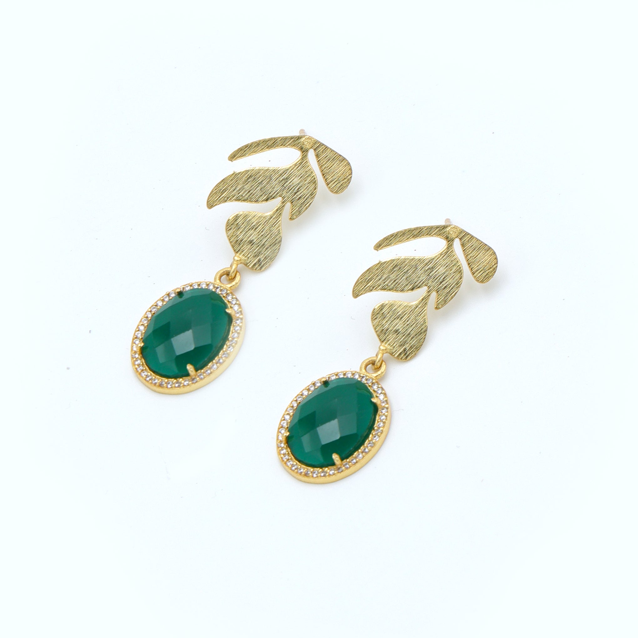 Dua Green Onyx and CZ Earrings – Handmade Gold-Plated Statement Jewelry - Dua Online