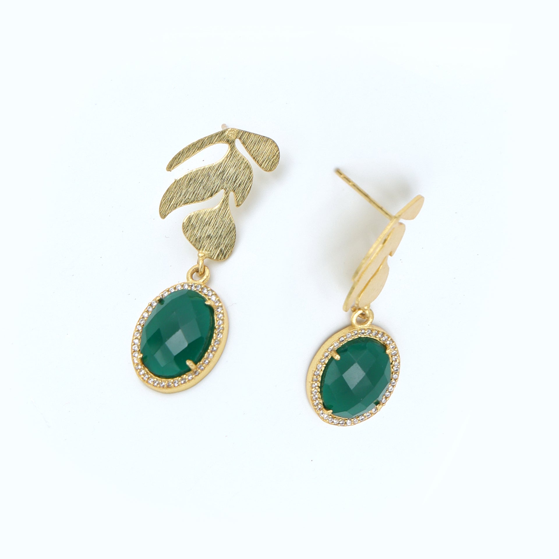 Dua Green Onyx and CZ Earrings – Handmade Gold-Plated Statement Jewelry - Dua Online