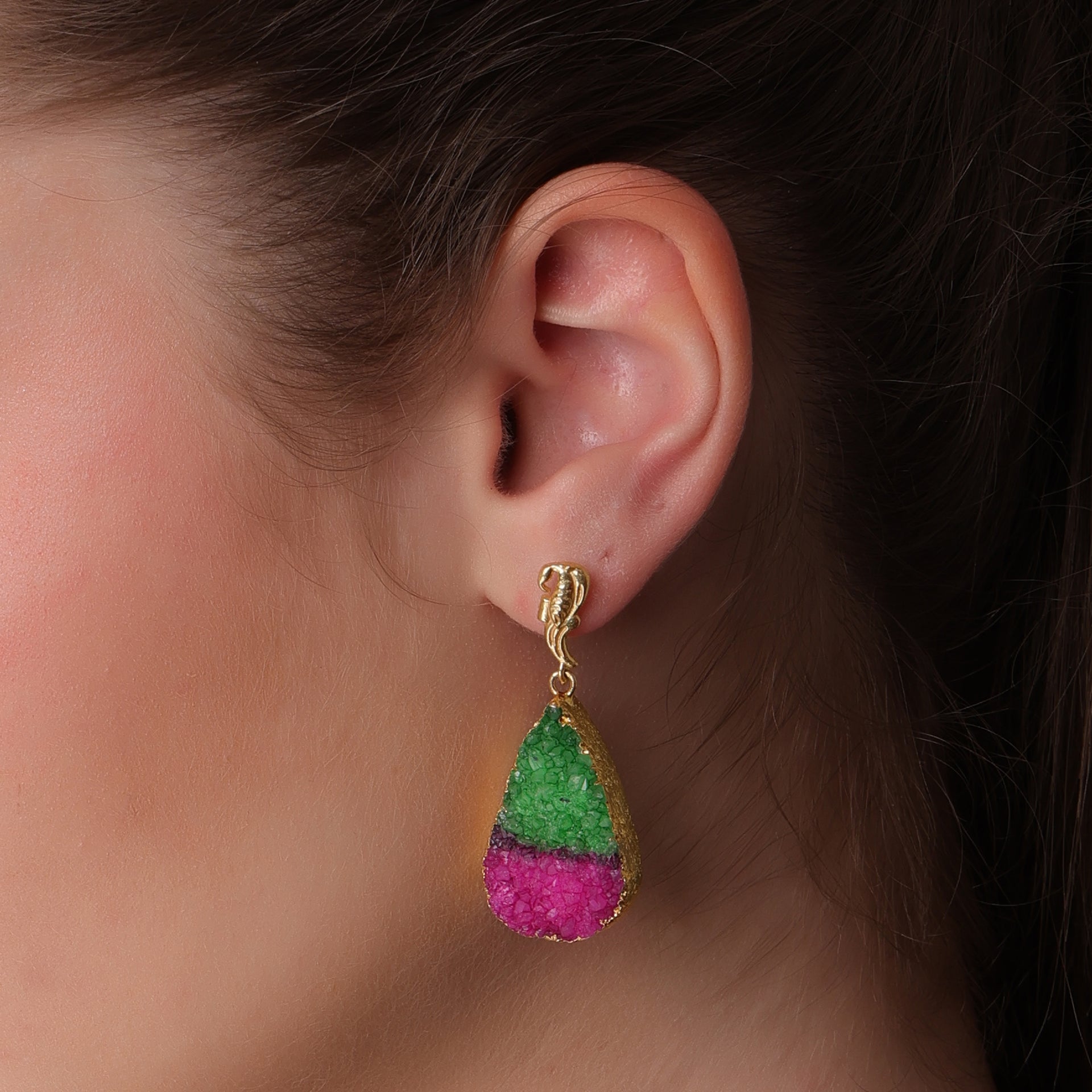 DuaGreenPinkDrusyEarrings_HandcraftedGold-PlatedUniqueJewelry_4