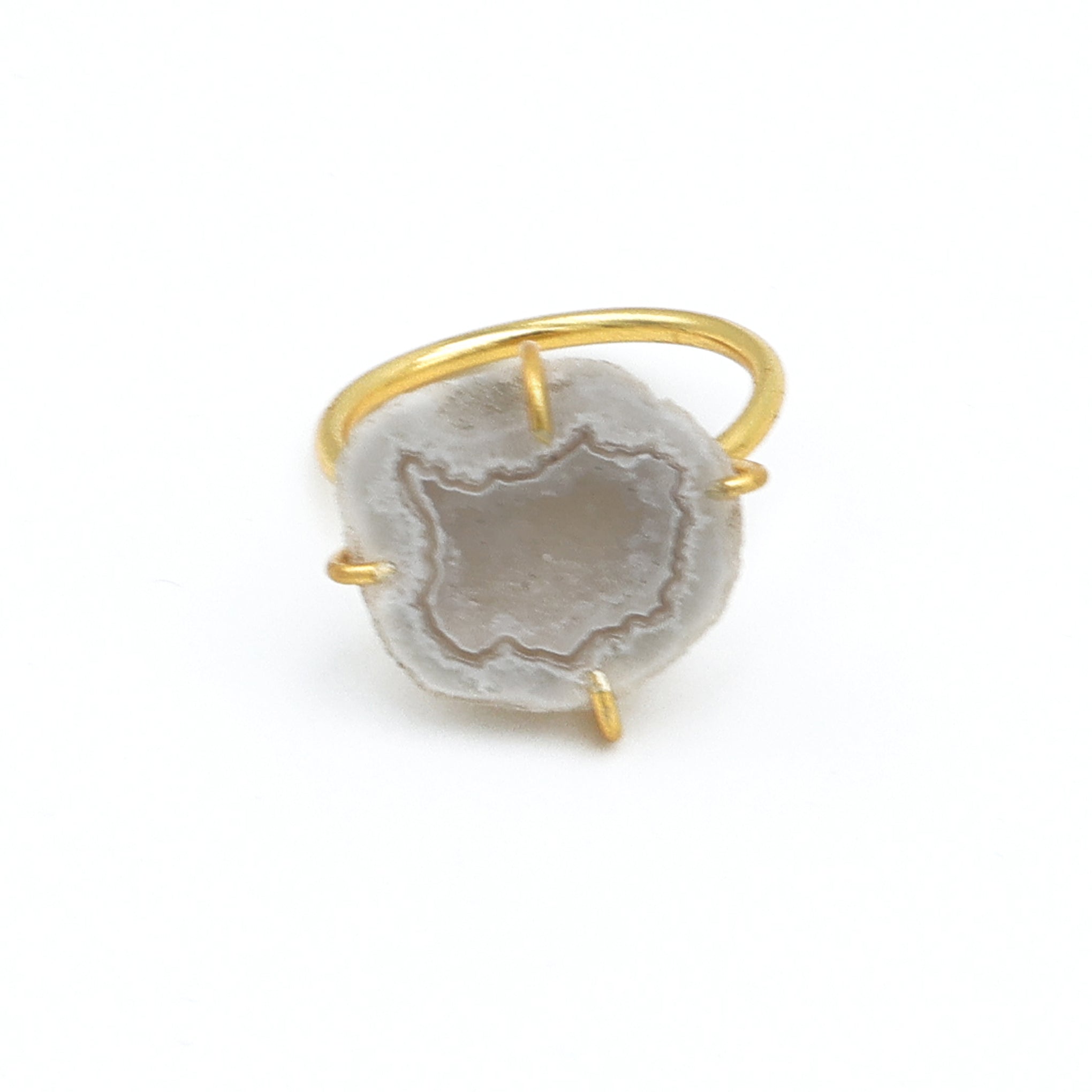 Dua Grey Druzy Gold-Plated Adjustable Ring – Raw Stone Contemporary Jewelry for Women